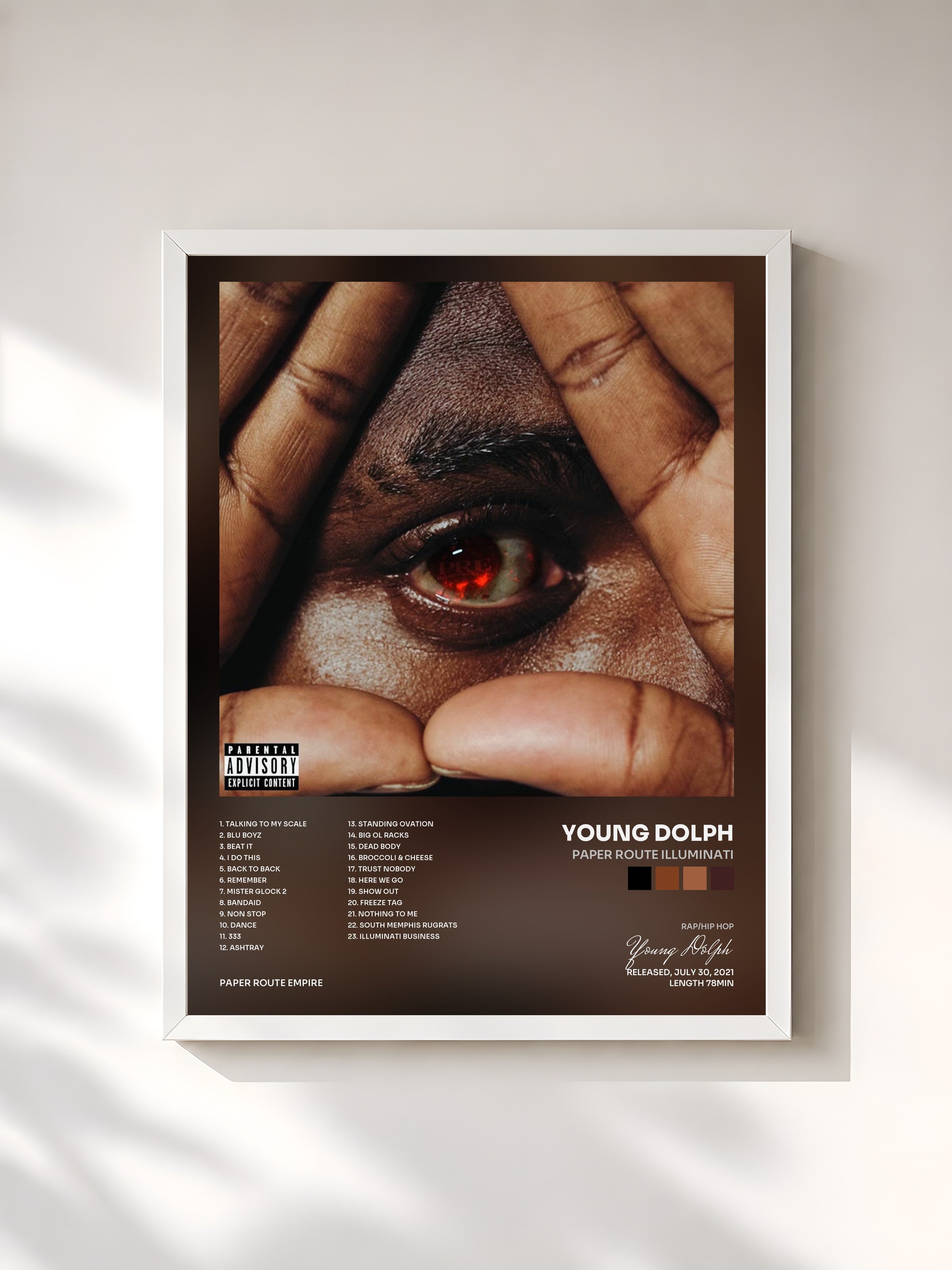 #blanc Tableau de l'album PAPER ROUTE iLLUMINATi de Young Dolph, cadre blanc, imprimé et encadré en France