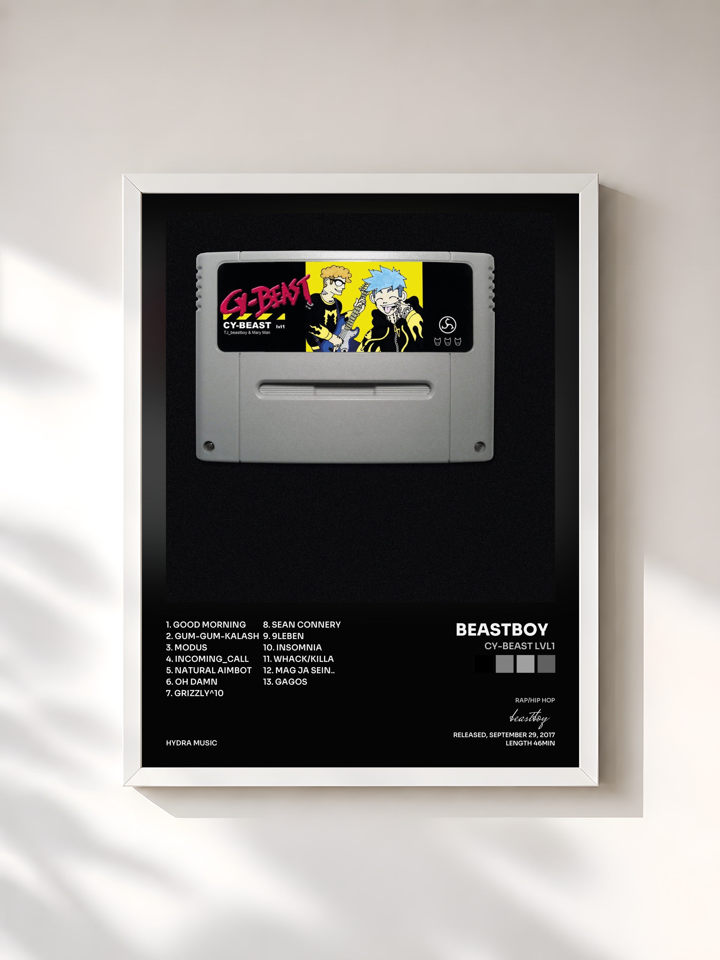#blanc Tableau de l'album CY-BEAST lvl1 de beastboy  , cadre blanc, imprimé et encadré en France