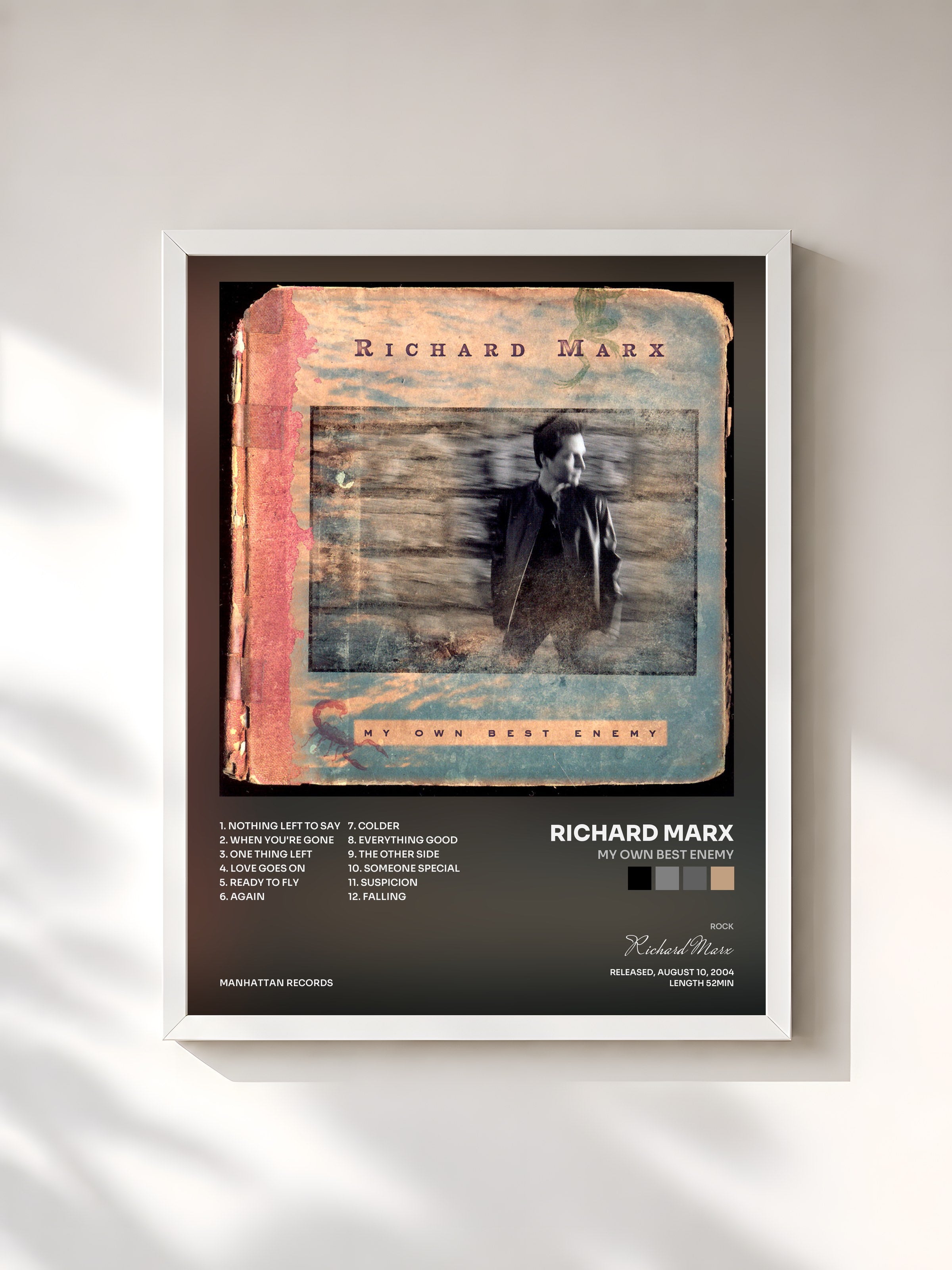 #blanc Tableau de l'album My Own Best Enemy de Richard Marx, cadre blanc, imprimé et encadré en France