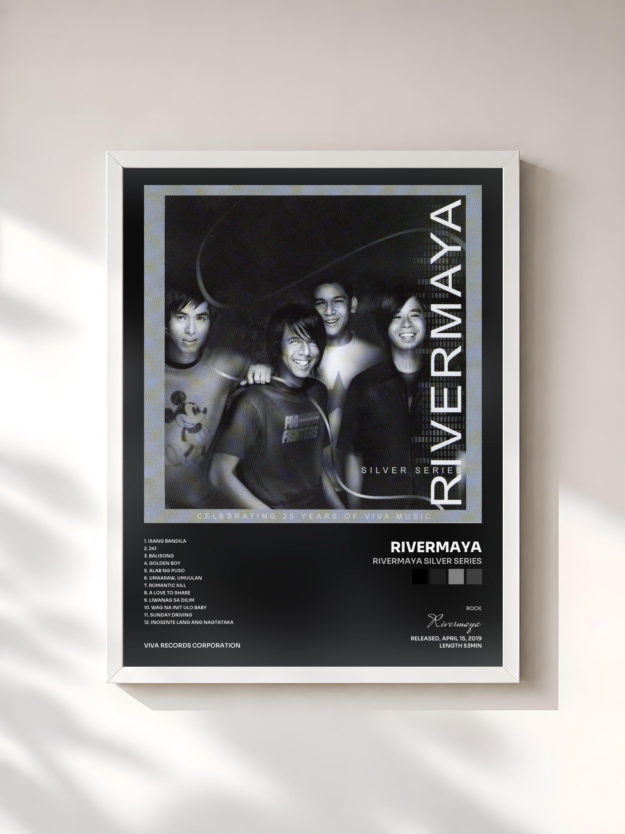#blanc Tableau de l'album Rivermaya Silver Series de Rivermaya, cadre blanc, imprimé et encadré en France