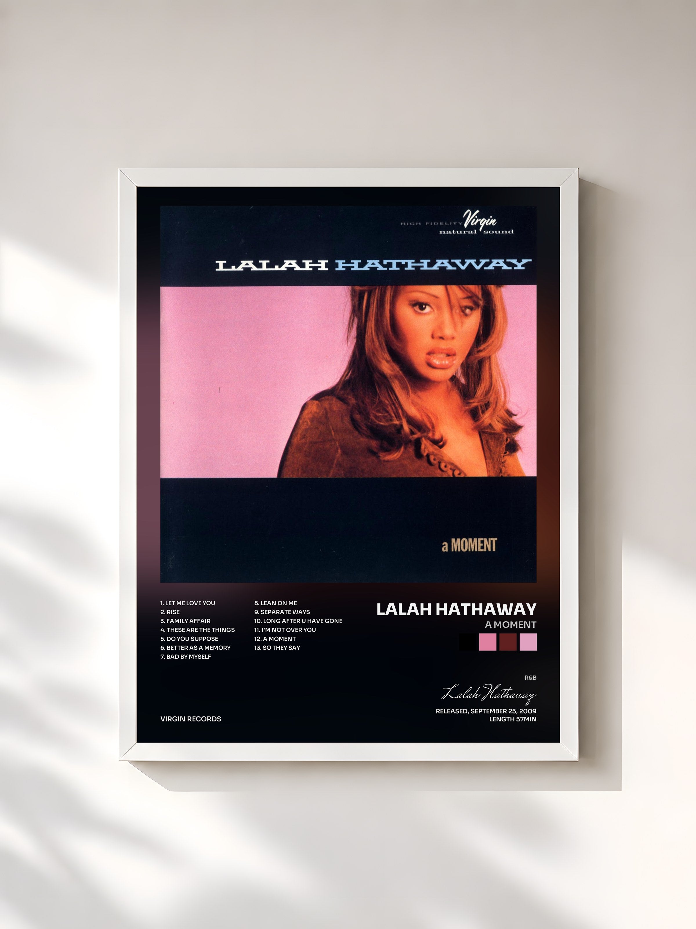 #blanc Tableau de l'album A Moment de Lalah Hathaway, cadre blanc, imprimé et encadré en France