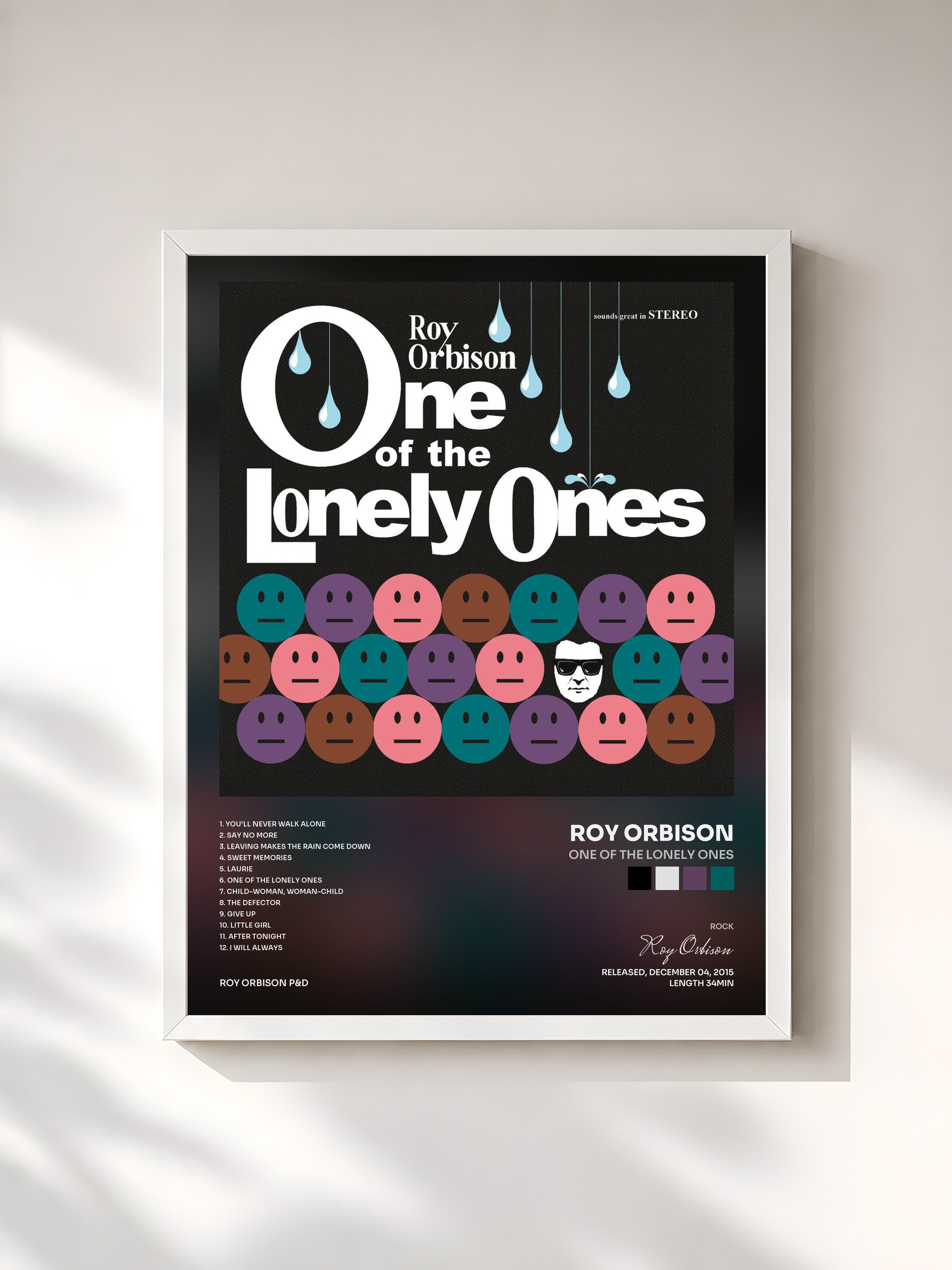 #blanc Tableau de l'album One Of The Lonely Ones de Roy Orbison, cadre blanc, imprimé et encadré en France