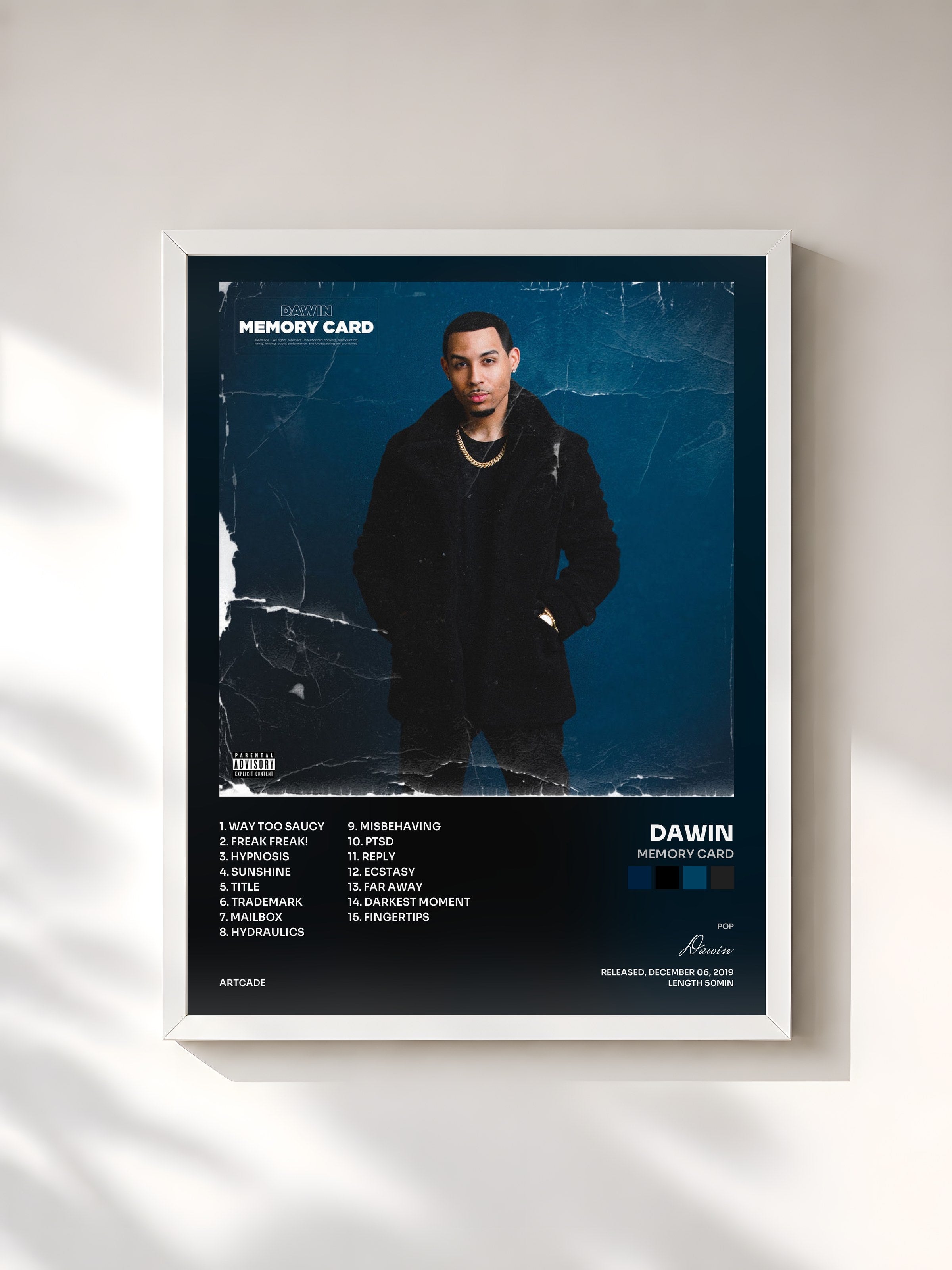 #blanc Tableau de l'album Memory Card de Dawin, cadre blanc, imprimé et encadré en France