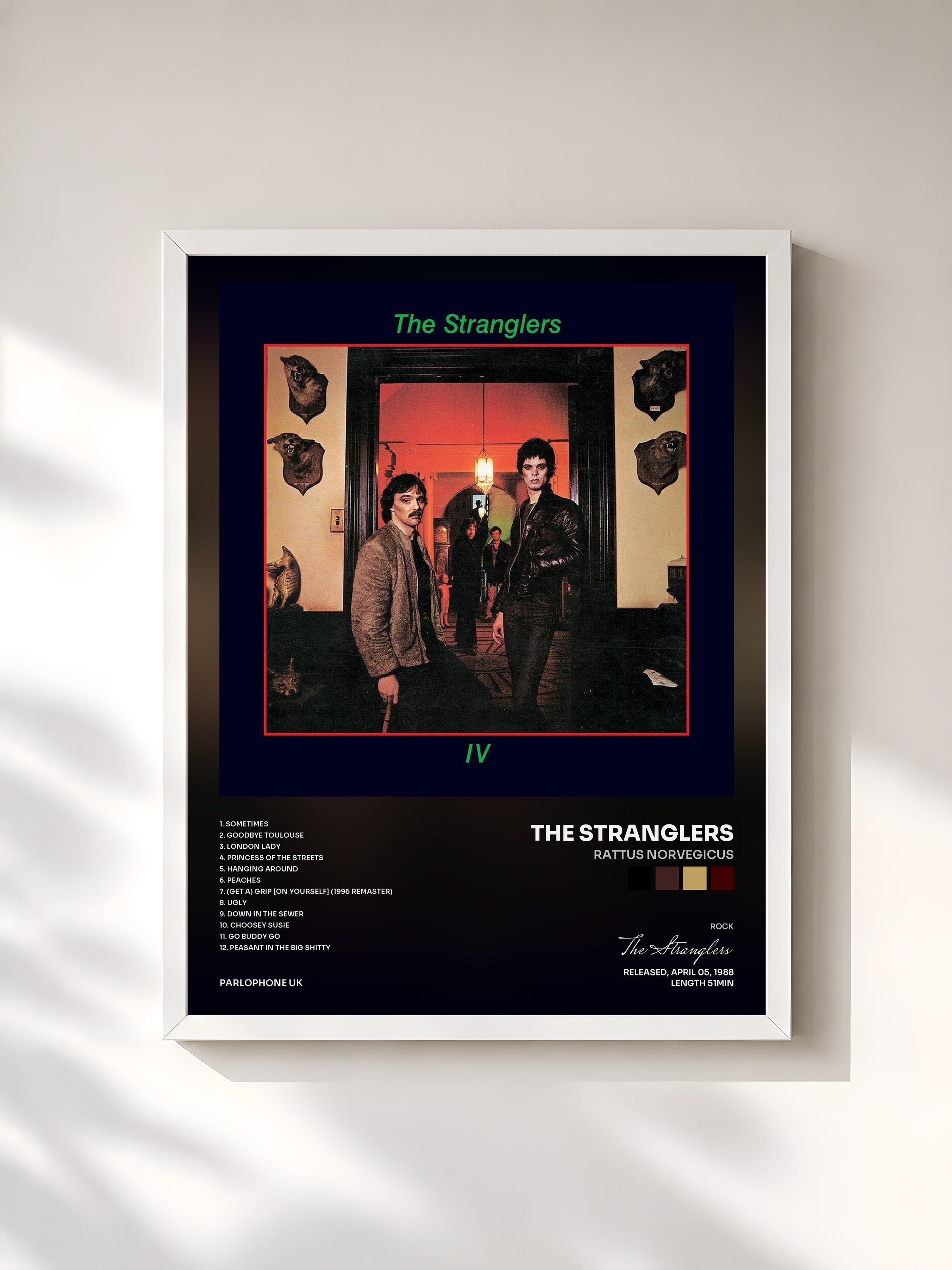 #blanc Tableau de l'album Rattus Norvegicus de The Stranglers, cadre blanc, imprimé et encadré en France