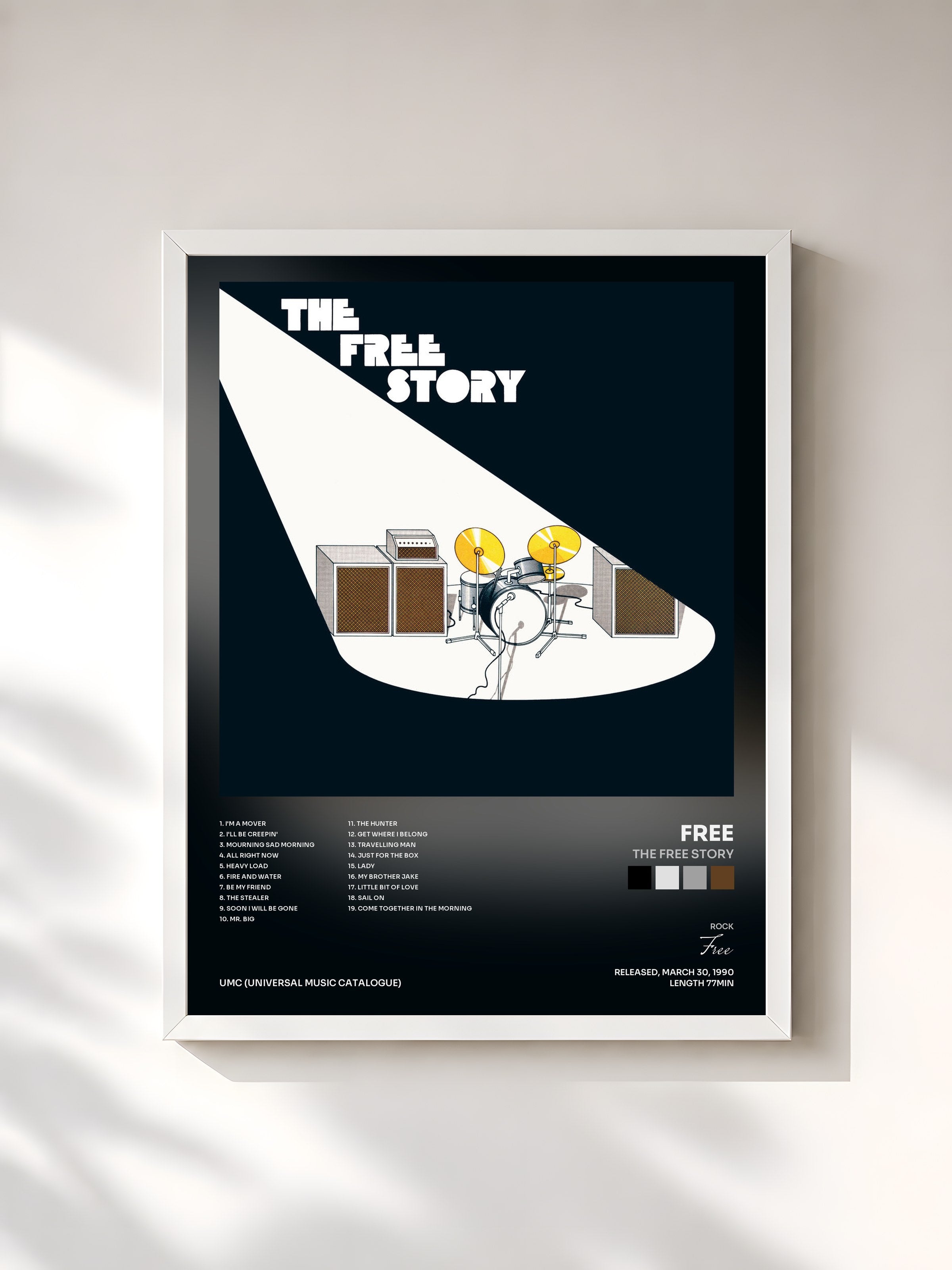 #blanc Tableau de l'album The Free Story de Free, cadre blanc, imprimé et encadré en France