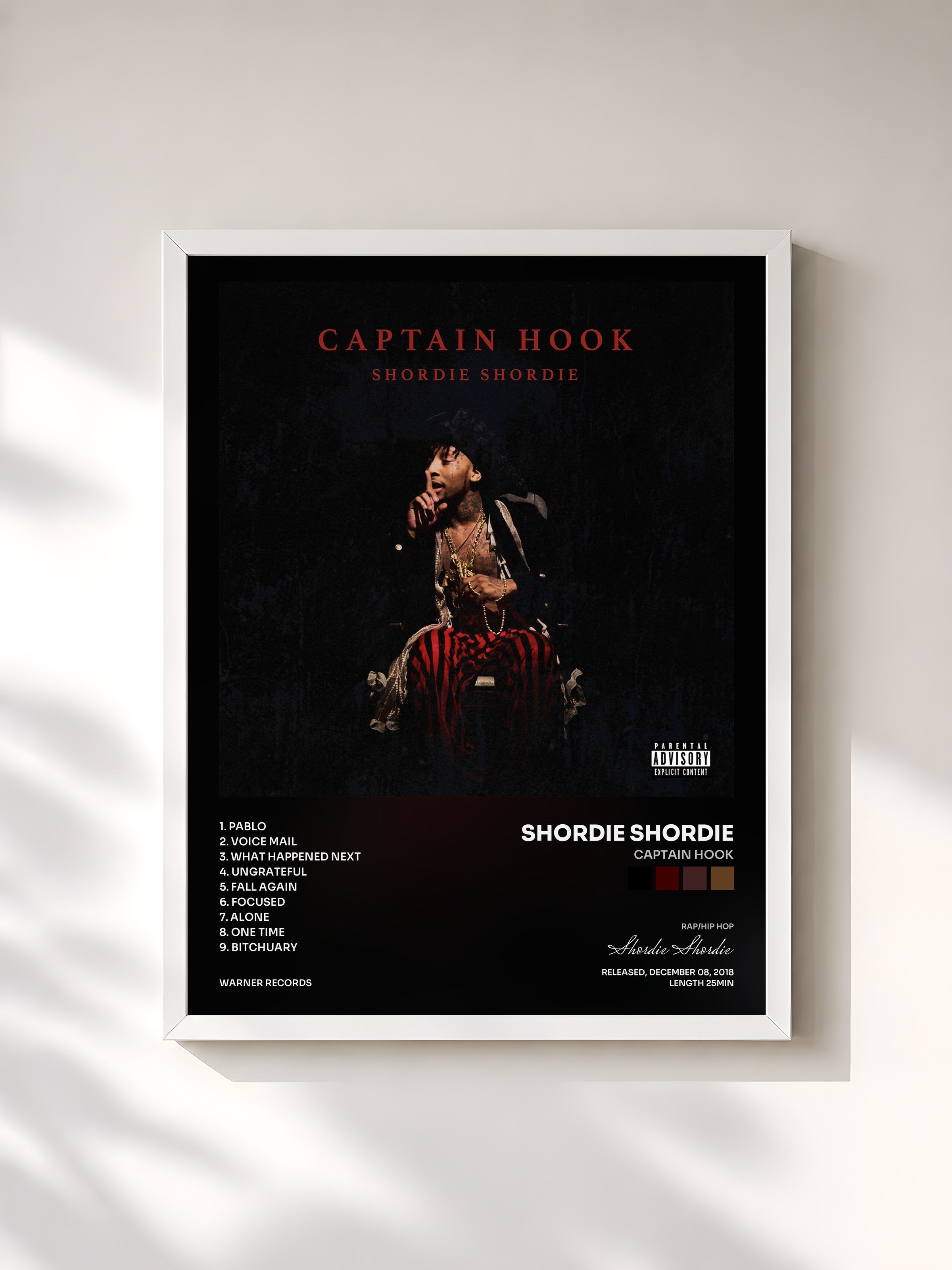 #blanc Tableau de l'album Captain Hook de Shordie Shordie, cadre blanc, imprimé et encadré en France