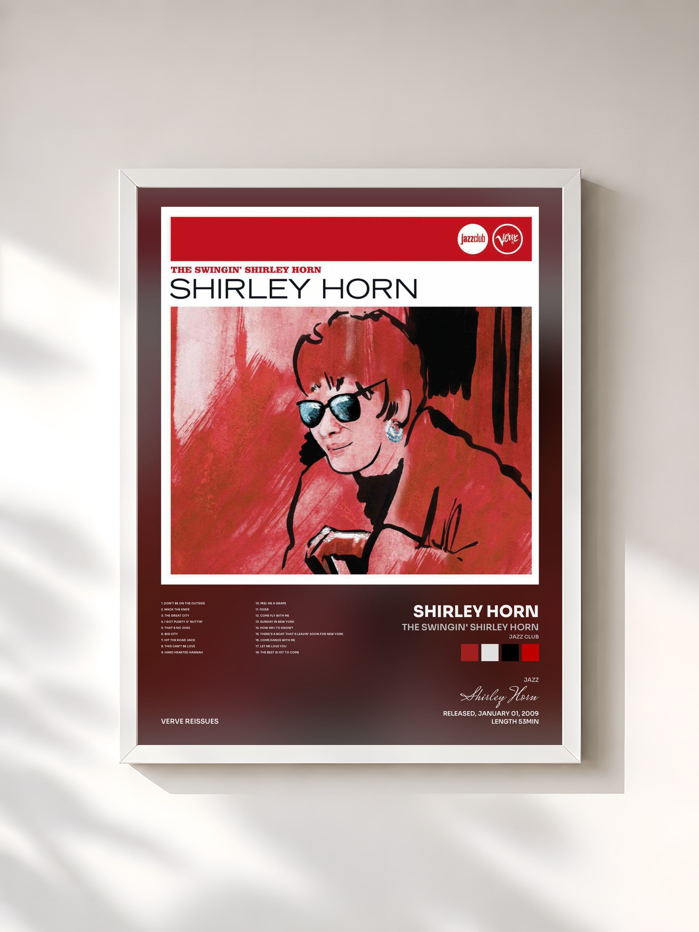 #blanc Tableau de l'album The Swingin' Shirley Horn (Jazz Club) de Shirley Horn, cadre blanc, imprimé et encadré en France