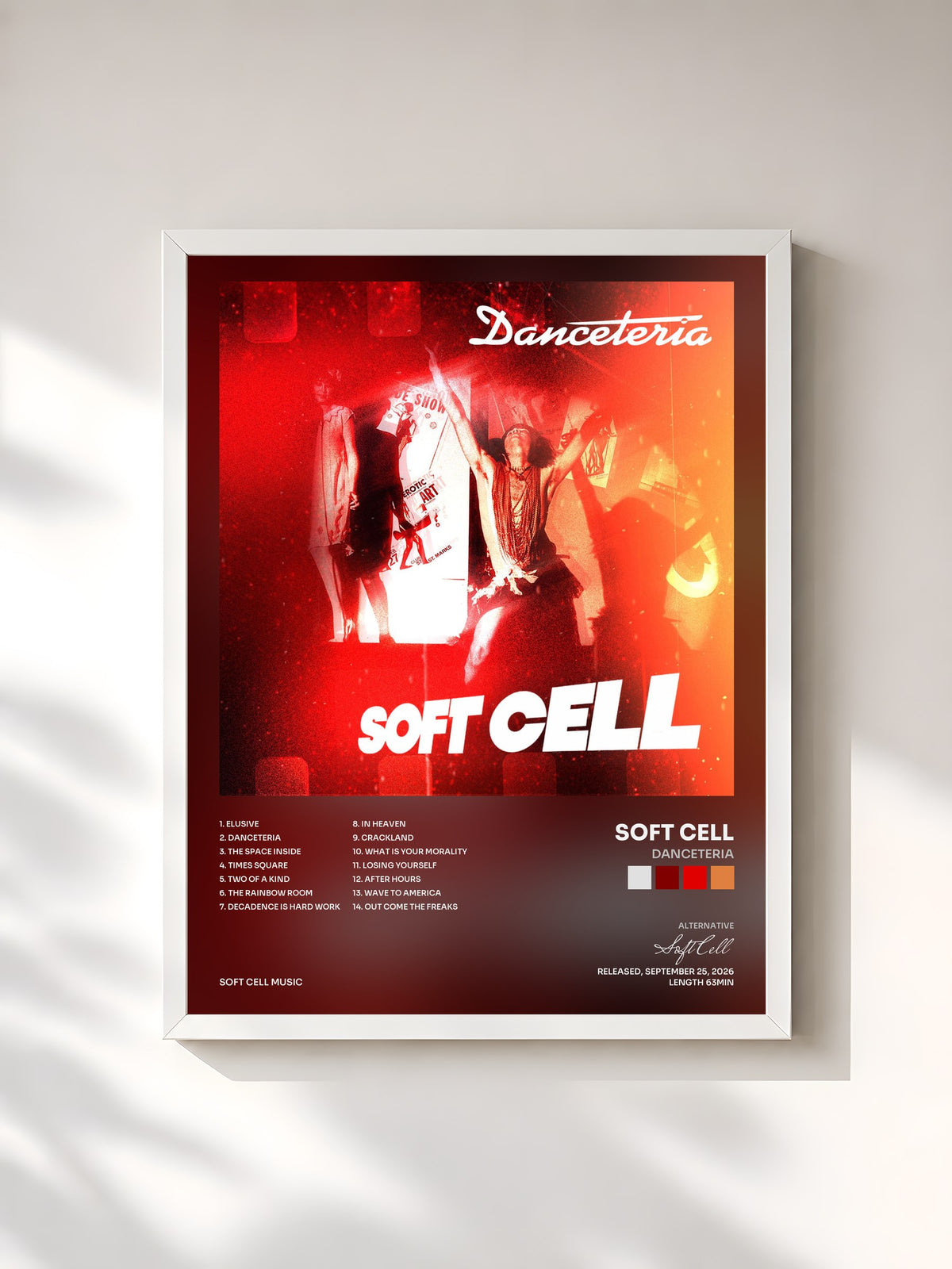 #blanc Tableau de l'album Danceteria de Soft Cell, cadre blanc, imprimé et encadré en France