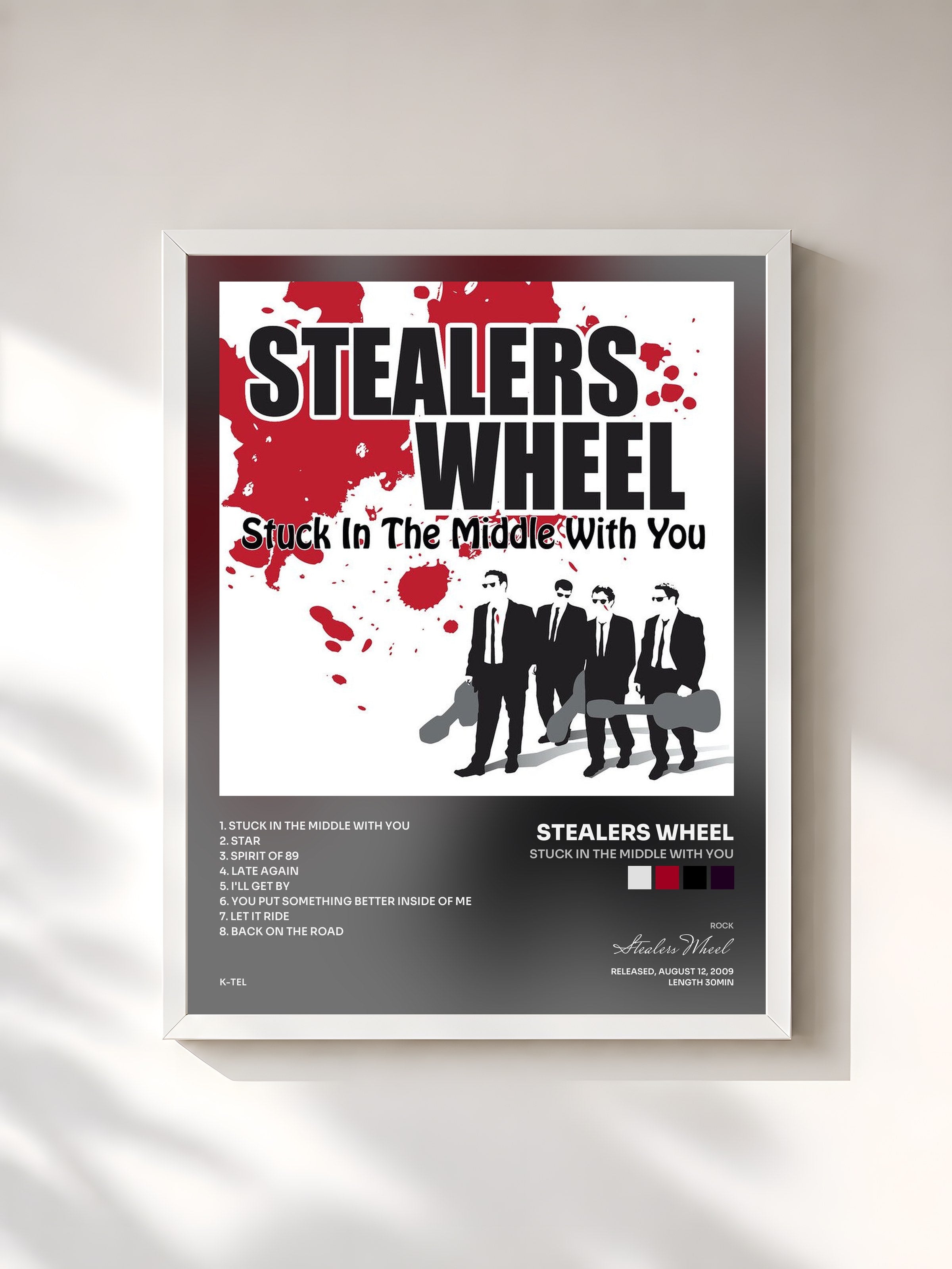 #blanc Tableau de l'album Stuck in the Middle with You de Stealers Wheel, cadre blanc, imprimé et encadré en France
