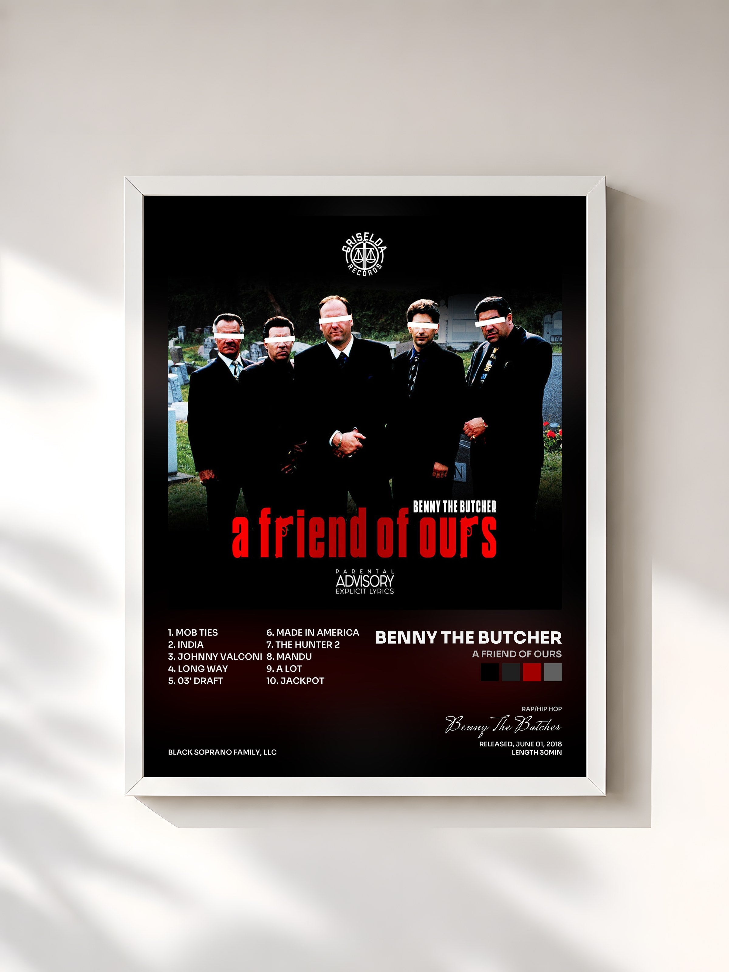#blanc Tableau de l'album A Friend of Ours de Benny The Butcher, cadre blanc, imprimé et encadré en France