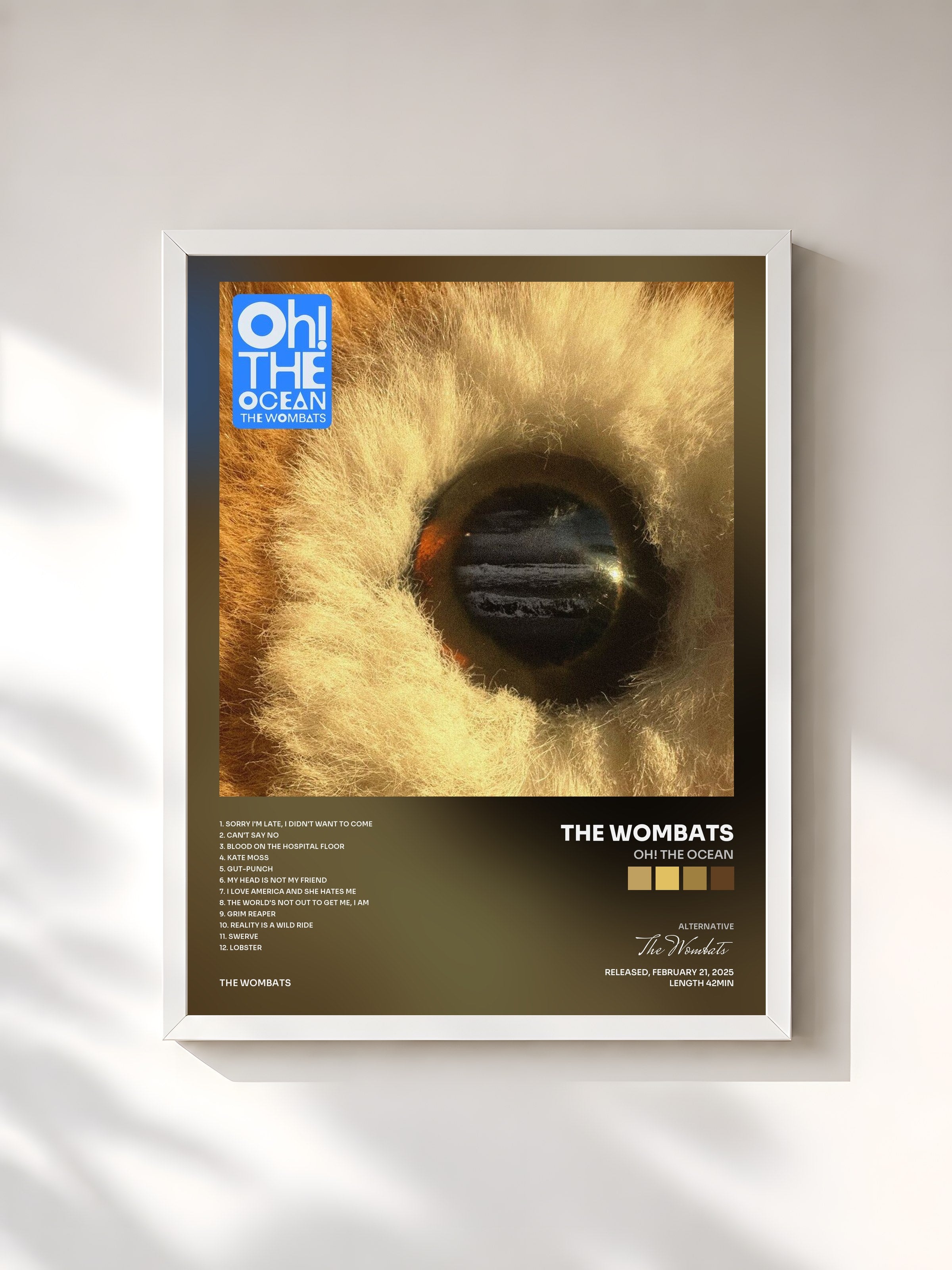#blanc Tableau de l'album Oh! The Ocean de The Wombats, cadre blanc, imprimé et encadré en France