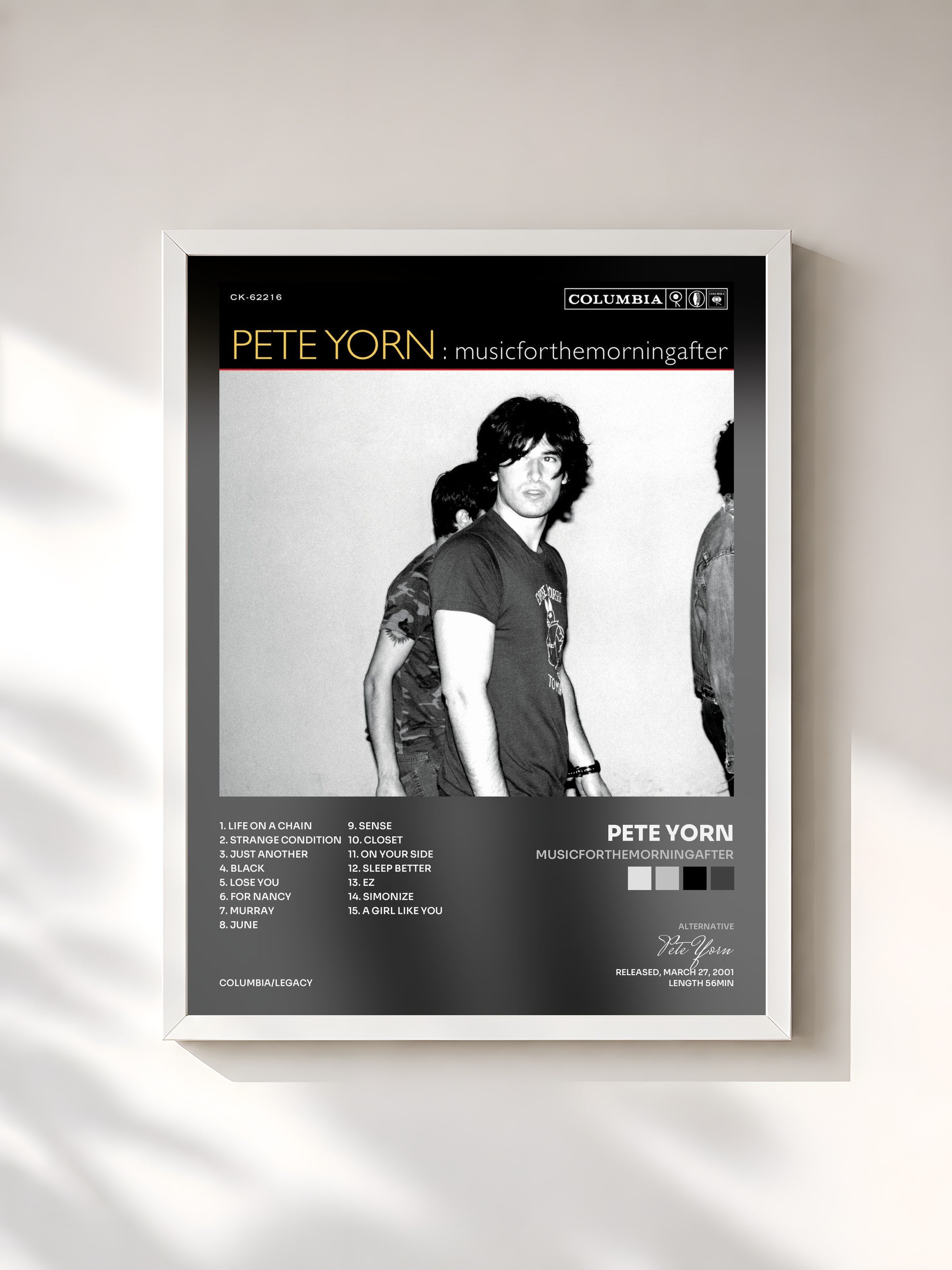 #blanc Tableau de l'album musicforthemorningafter de Pete Yorn, cadre blanc, imprimé et encadré en France