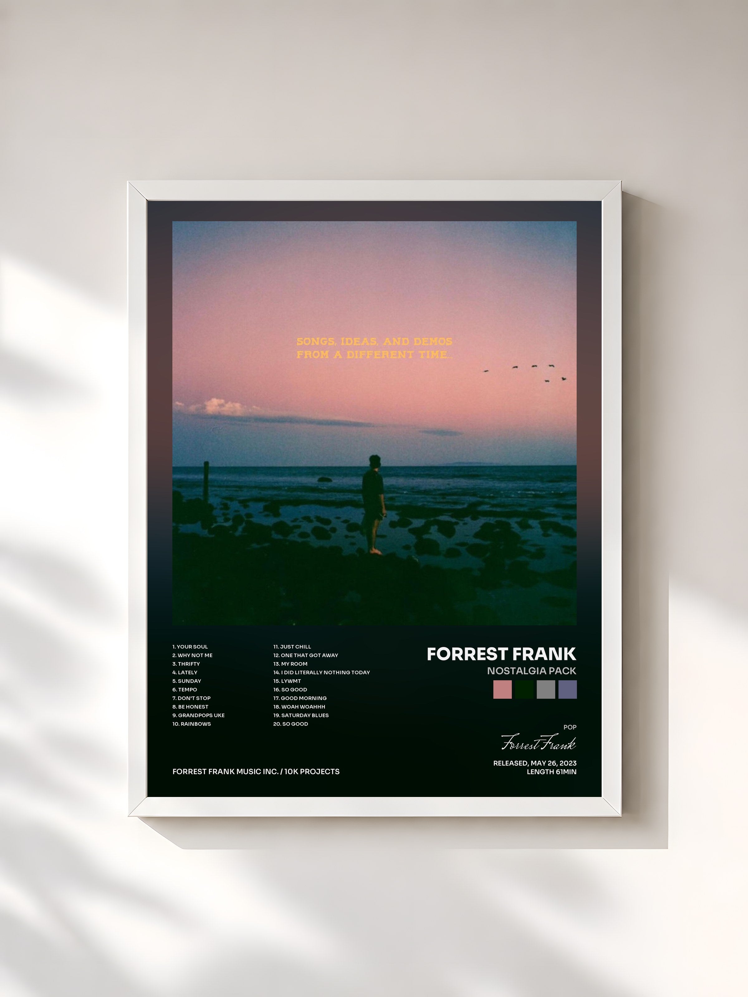 #blanc Tableau de l'album Nostalgia Pack de Forrest Frank, cadre blanc, imprimé et encadré en France