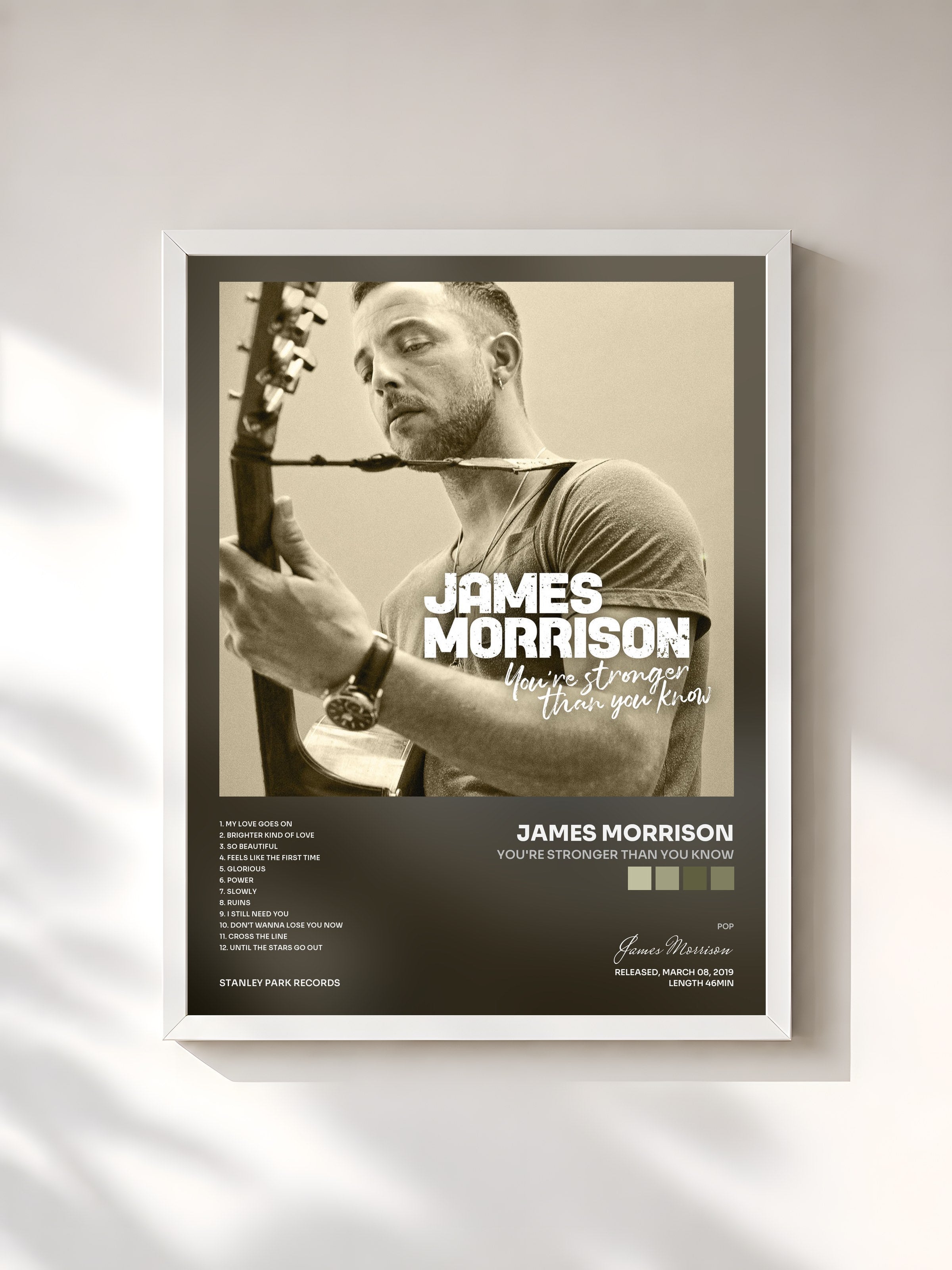 #blanc Tableau de l'album You're Stronger Than You Know de James Morrison, cadre blanc, imprimé et encadré en France