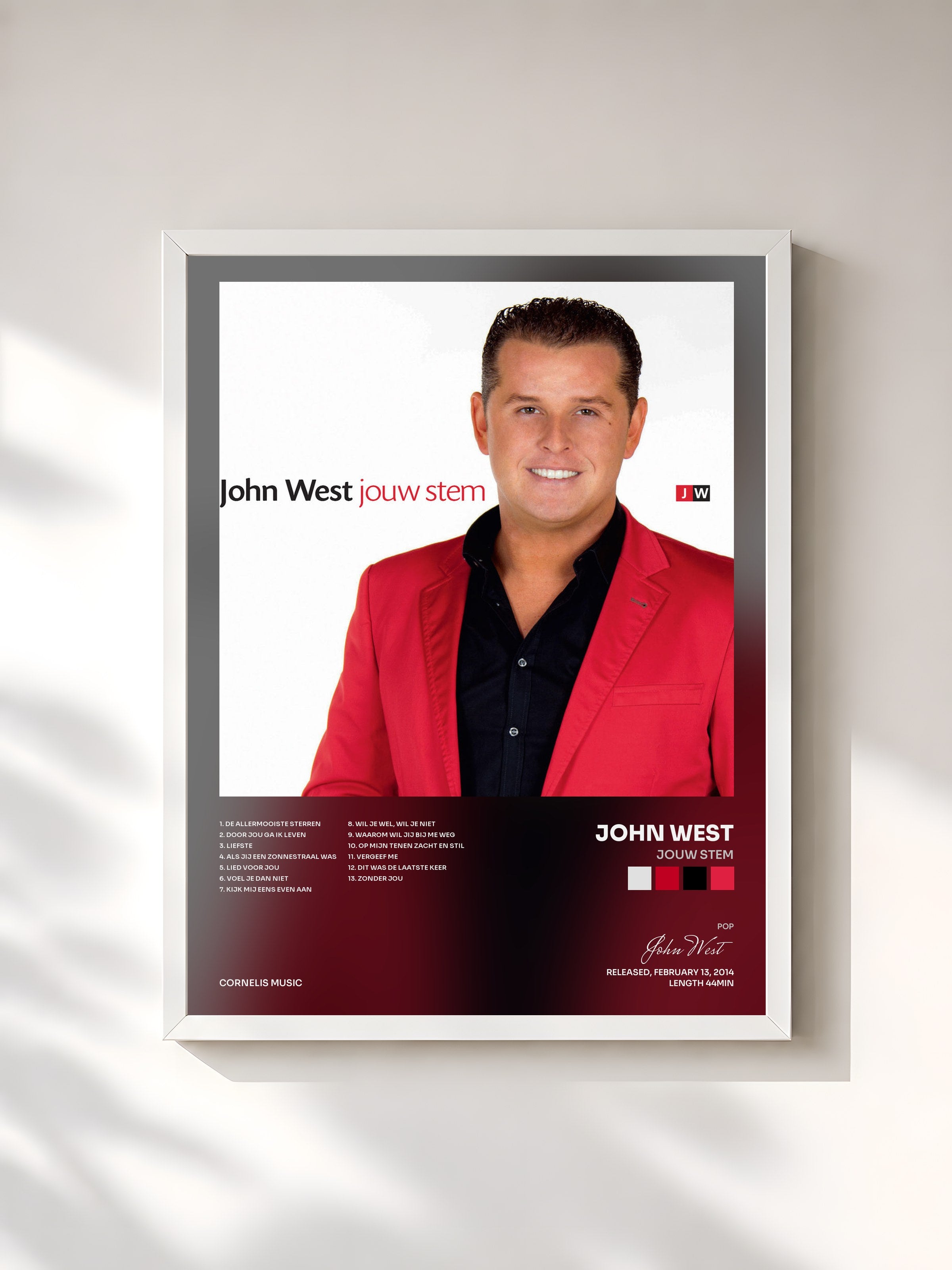#blanc Tableau de l'album Jouw Stem de John West, cadre blanc, imprimé et encadré en France