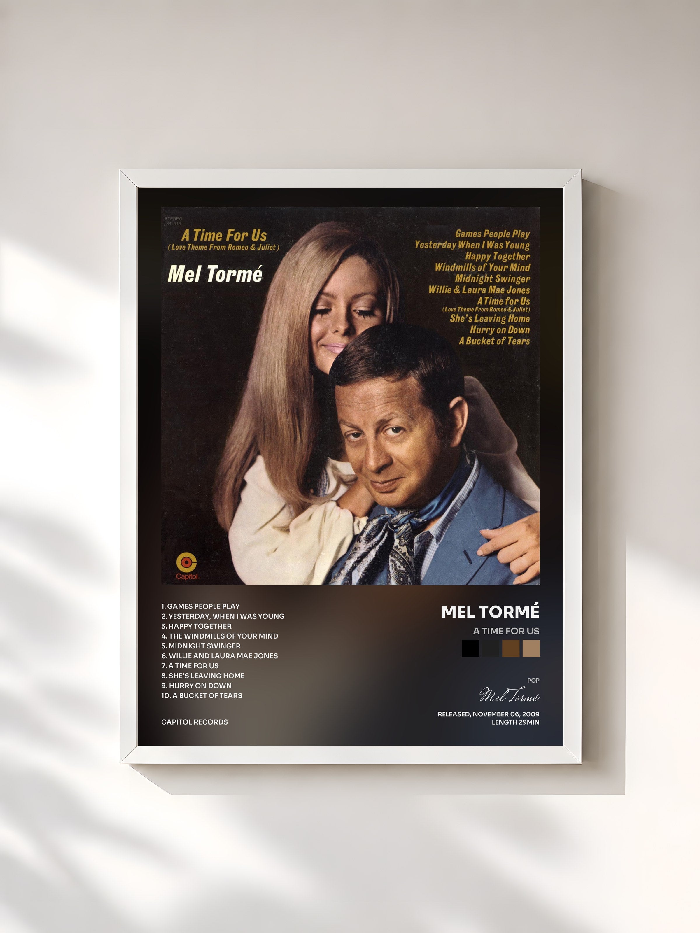 #blanc Tableau de l'album A Time For Us de Mel Tormé, cadre blanc, imprimé et encadré en France