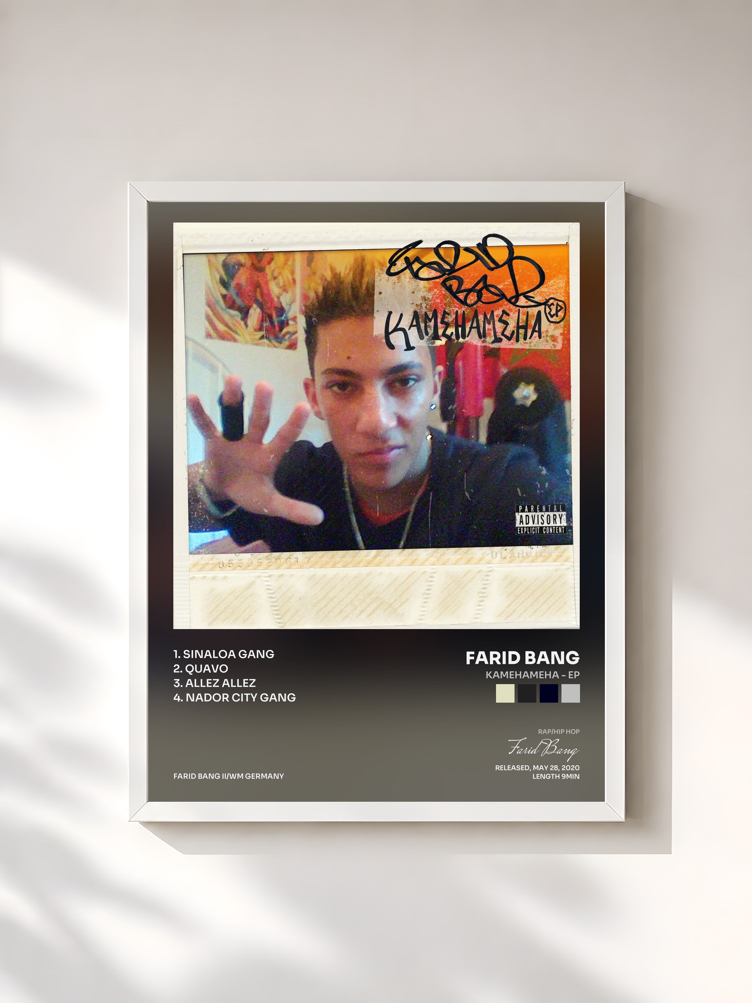 #blanc Tableau de l'album KAMEHAMEHA - EP de Farid Bang, cadre blanc, imprimé et encadré en France