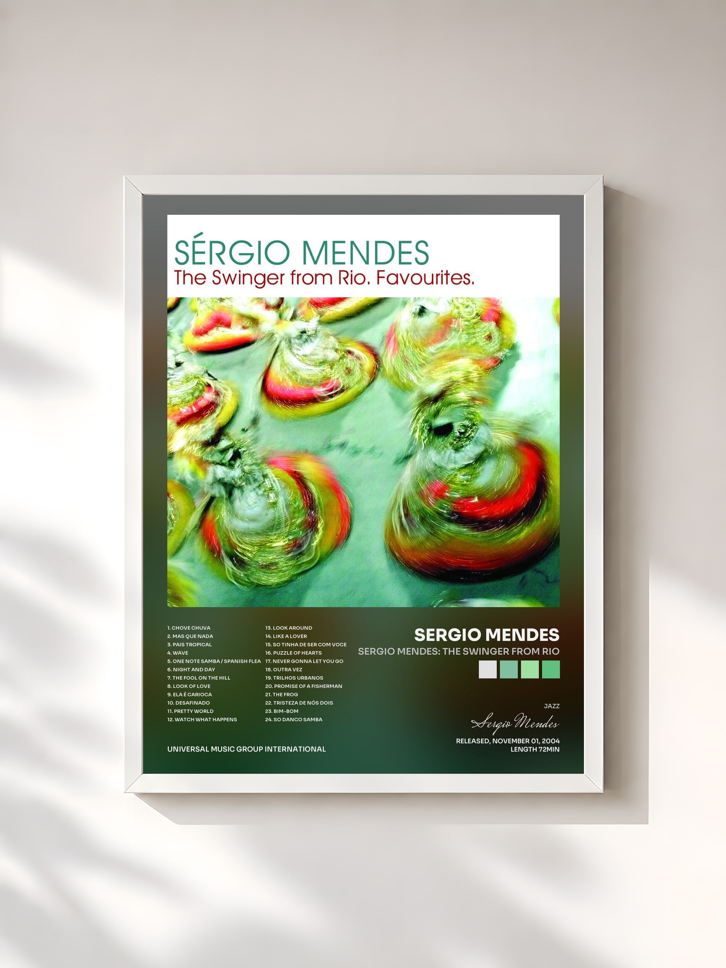 #blanc Tableau de l'album Sergio Mendes: The Swinger from Rio de Sergio Mendes, cadre blanc, imprimé et encadré en France