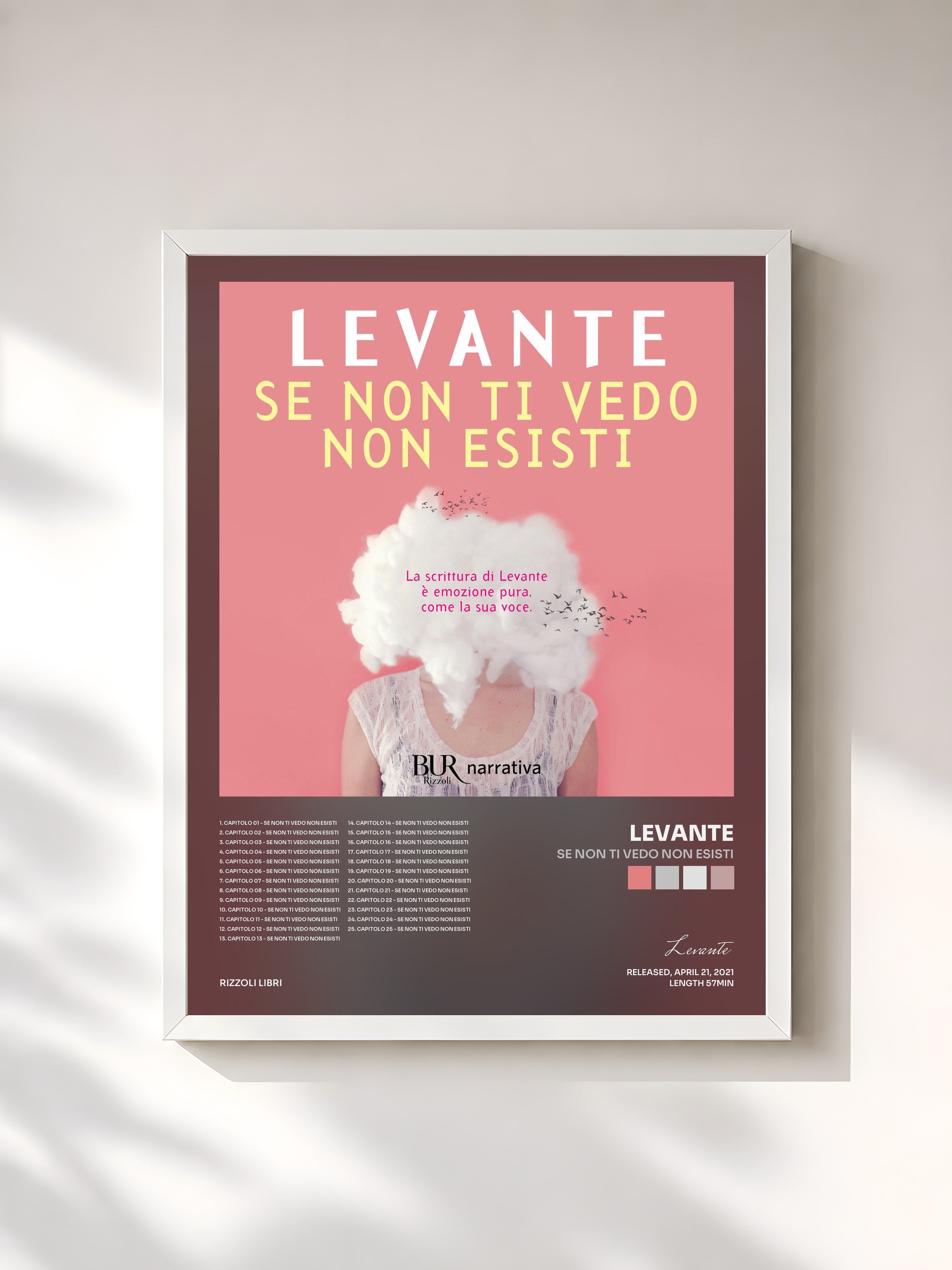 #blanc Tableau de l'album Se non ti vedo non esisti de Levante, cadre blanc, imprimé et encadré en France