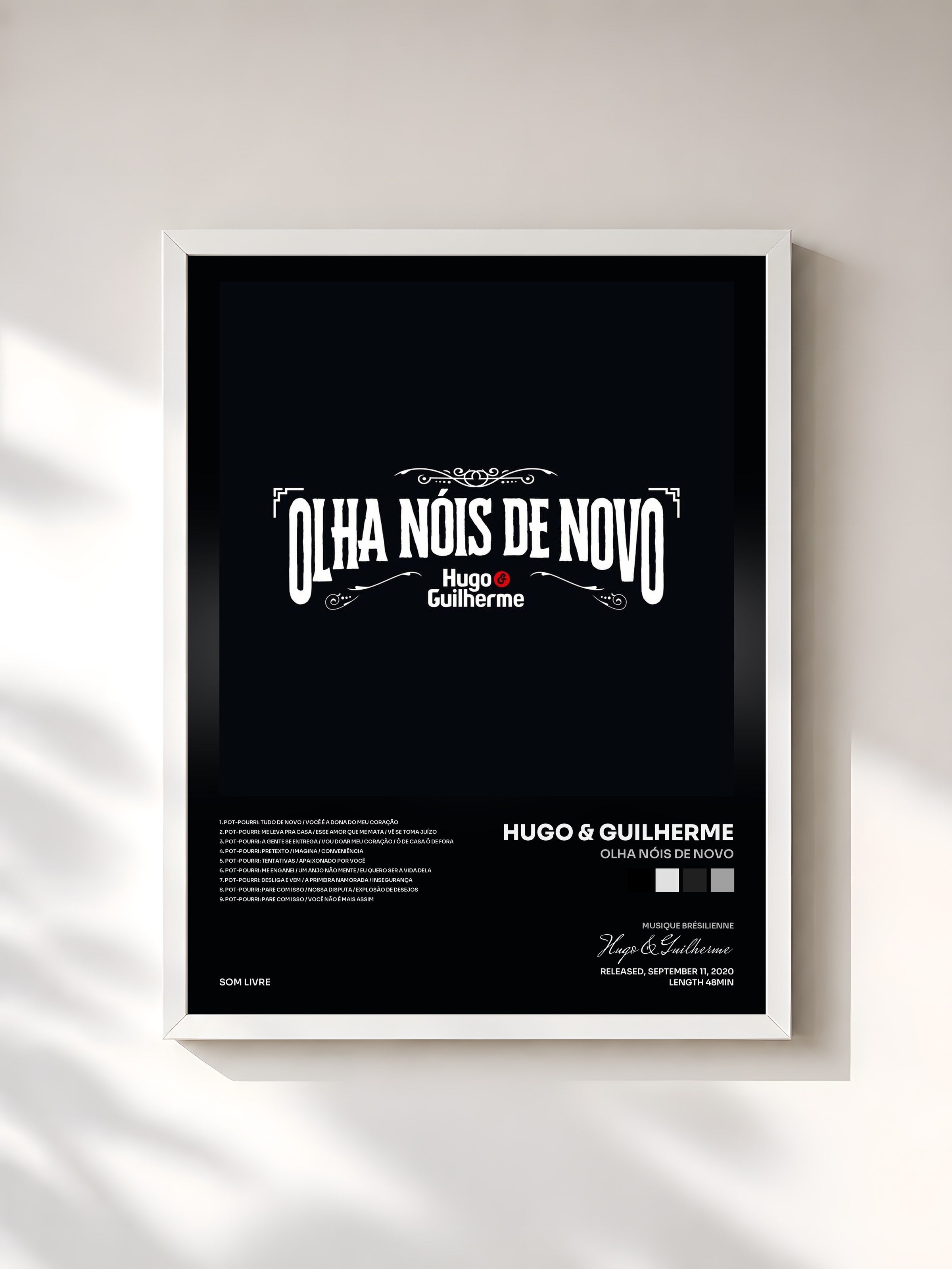 #blanc Tableau de l'album Olha Nóis de Novo de Hugo & Guilherme, cadre blanc, imprimé et encadré en France