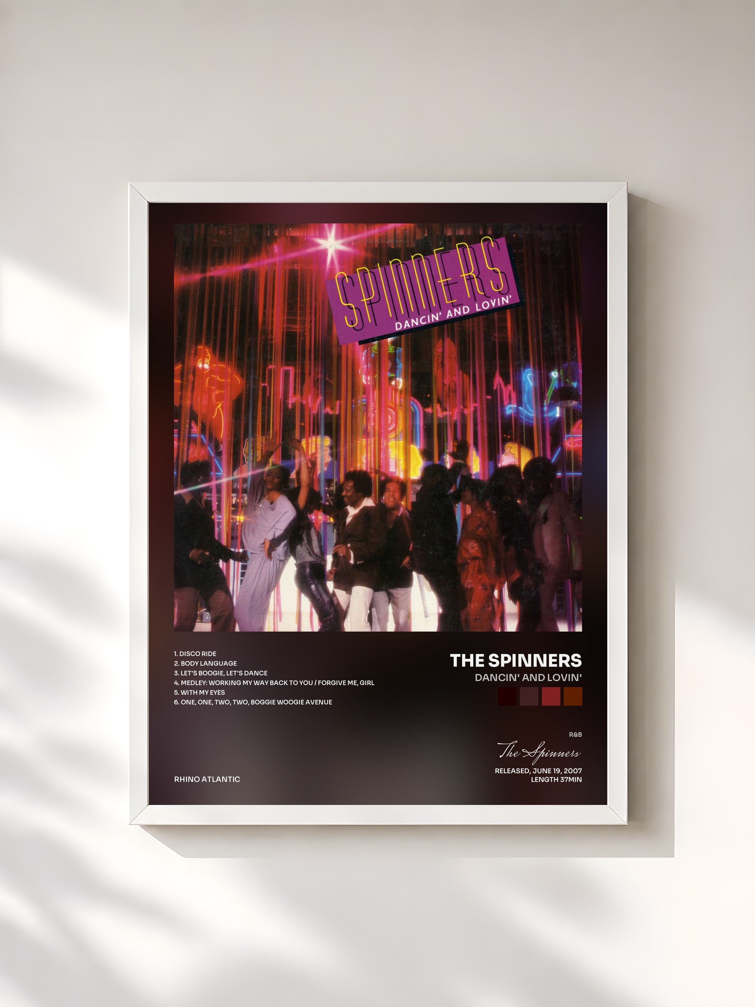 #blanc Tableau de l'album Dancin' and Lovin' de The Spinners, cadre blanc, imprimé et encadré en France