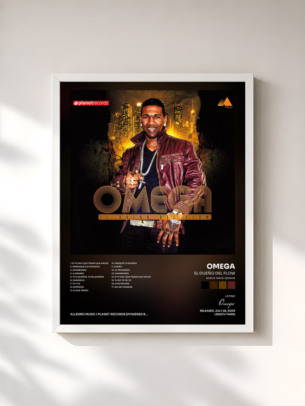 #blanc Tableau de l'album El Dueño Del Flow (Bonus Track Version) de Omega, cadre blanc, imprimé et encadré en France