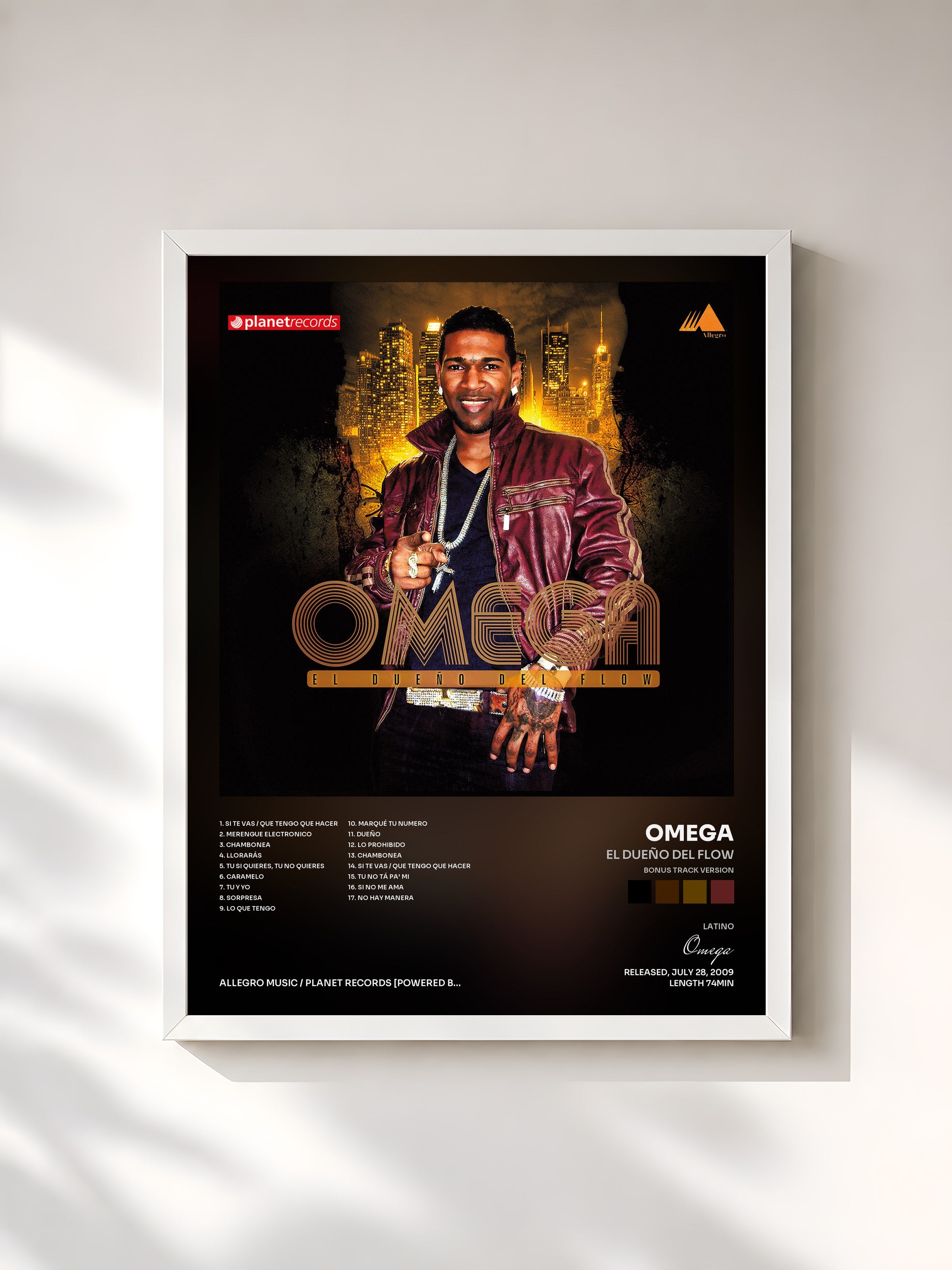 #blanc Tableau de l'album El Dueño Del Flow (Bonus Track Version) de Omega, cadre blanc, imprimé et encadré en France