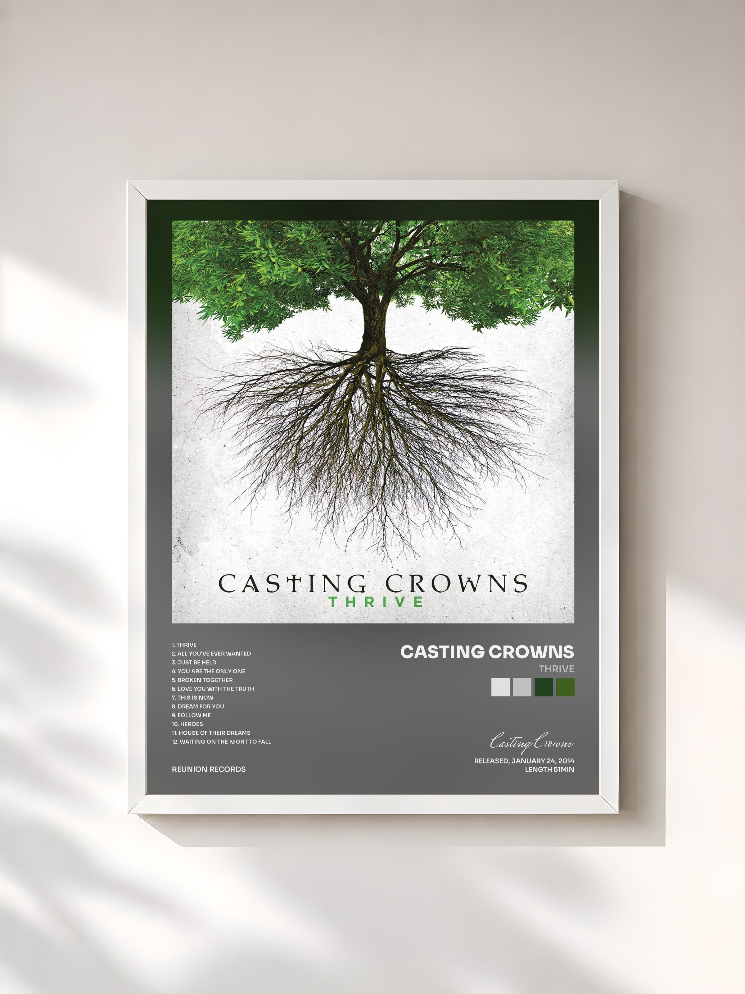 #blanc Tableau de l'album Thrive de Casting Crowns, cadre blanc, imprimé et encadré en France