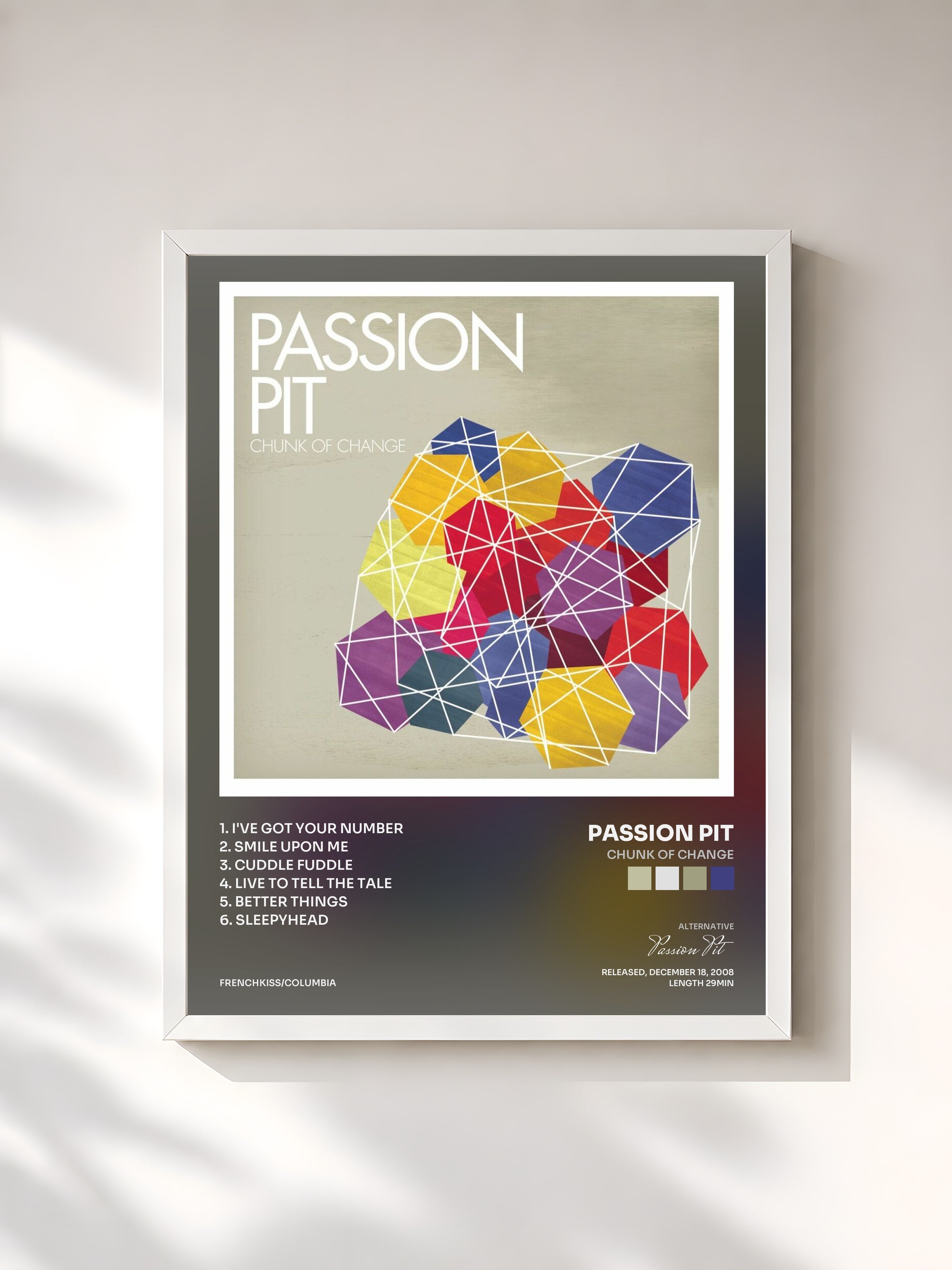 #blanc Tableau de l'album Chunk of Change de Passion Pit, cadre blanc, imprimé et encadré en France