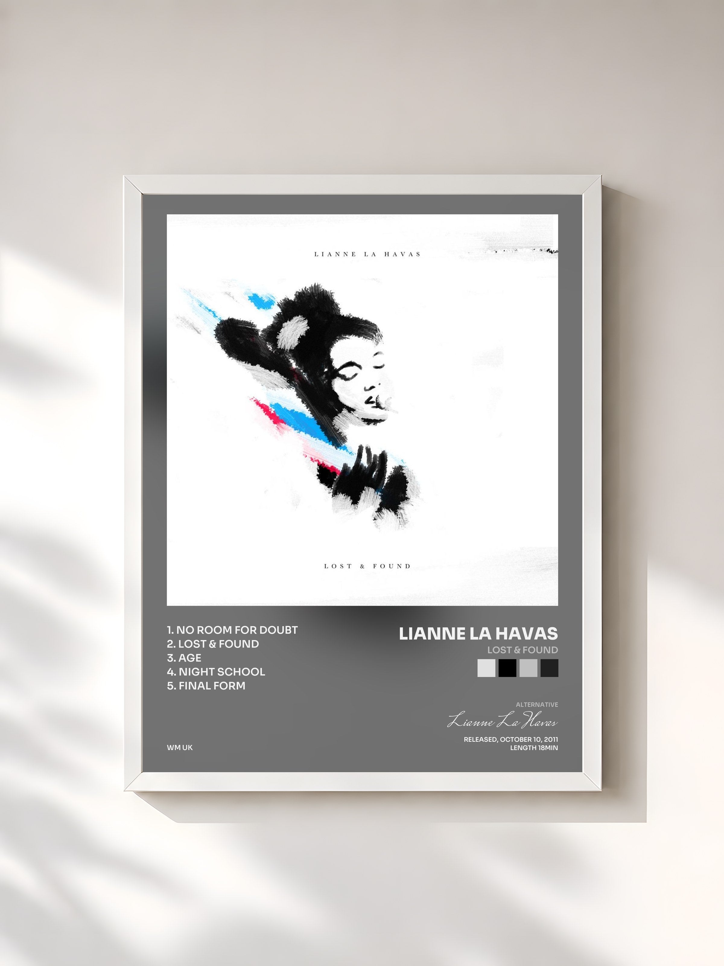 #blanc Tableau de l'album Lost & Found de Lianne La Havas, cadre blanc, imprimé et encadré en France