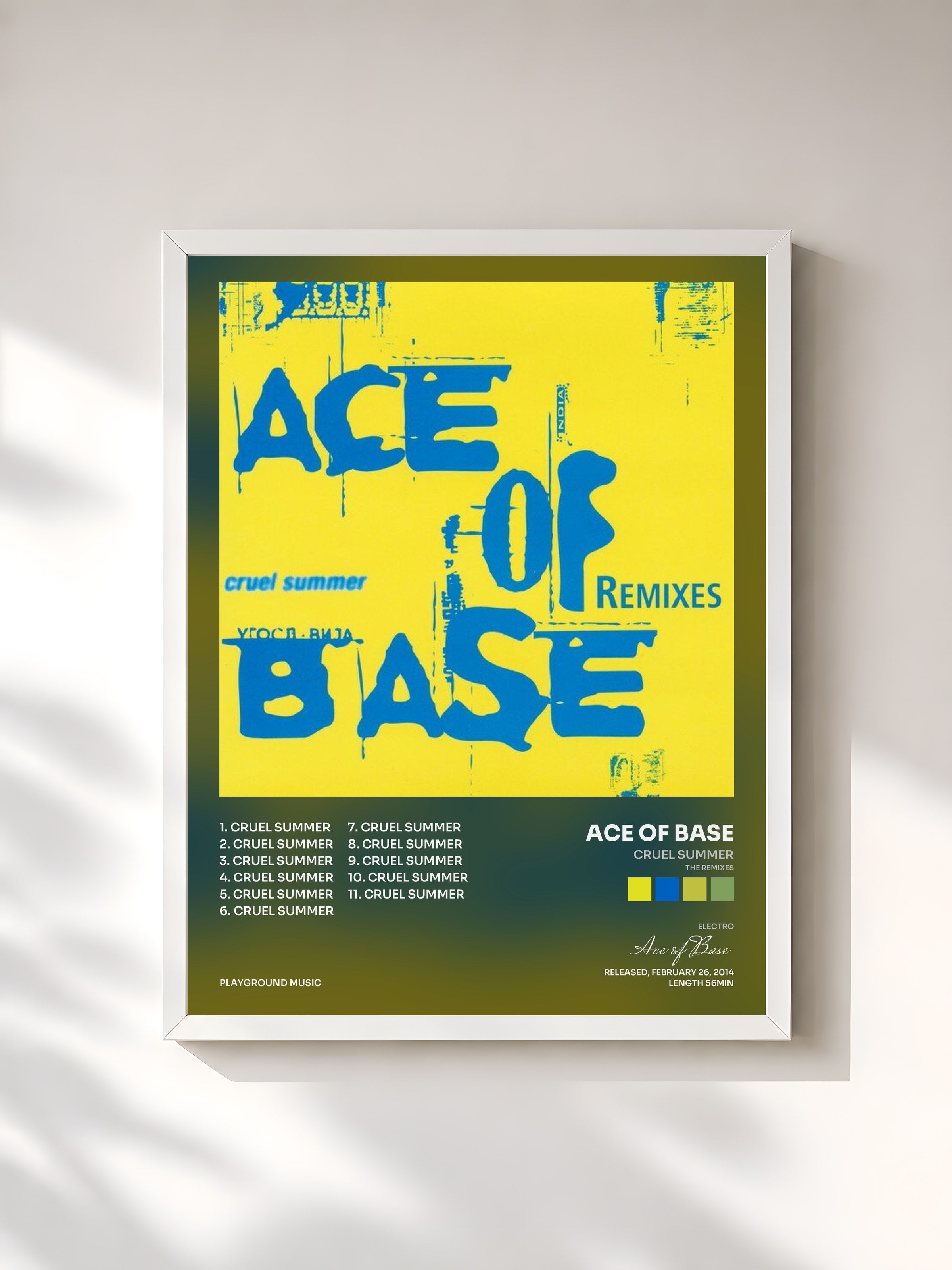 #blanc Tableau de l'album Cruel Summer (The Remixes) de Ace of Base, cadre blanc, imprimé et encadré en France