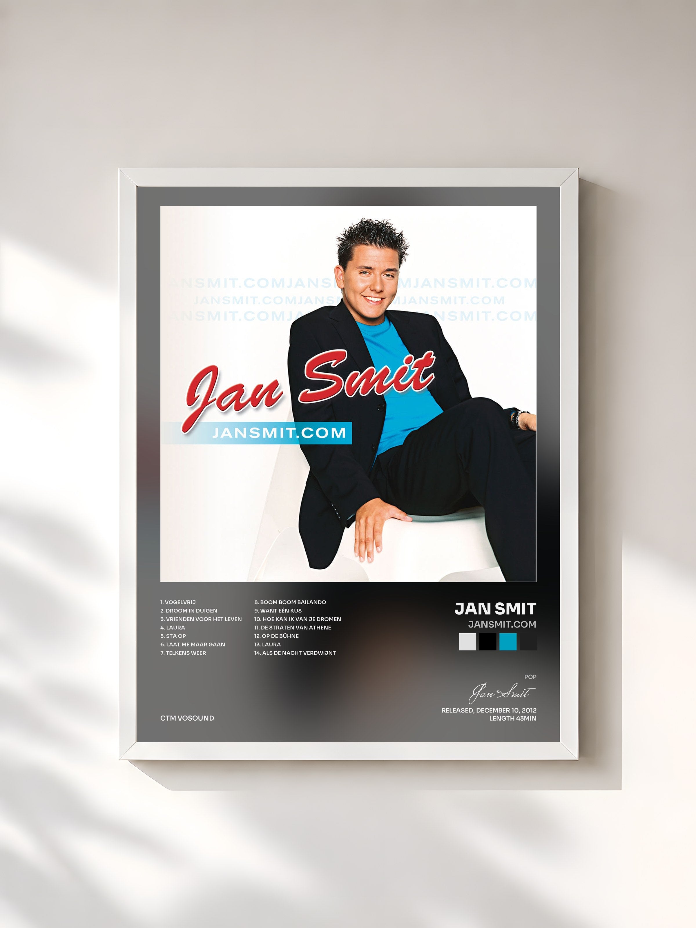 #blanc Tableau de l'album JanSmit.com de Jan Smit, cadre blanc, imprimé et encadré en France