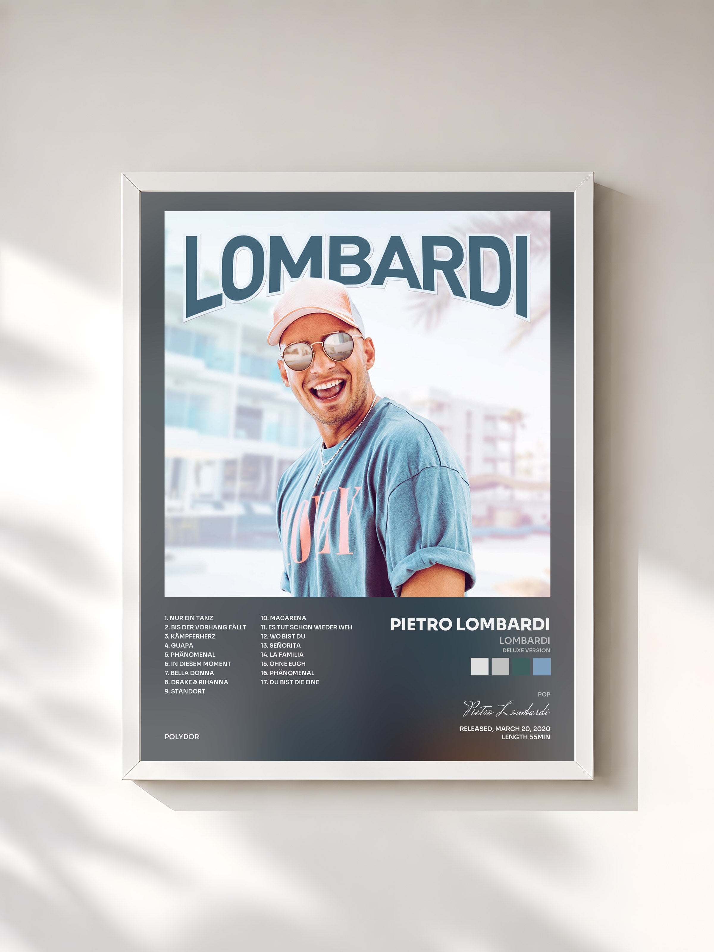 #blanc Tableau de l'album LOMBARDI (Deluxe Version) de Pietro Lombardi, cadre blanc, imprimé et encadré en France