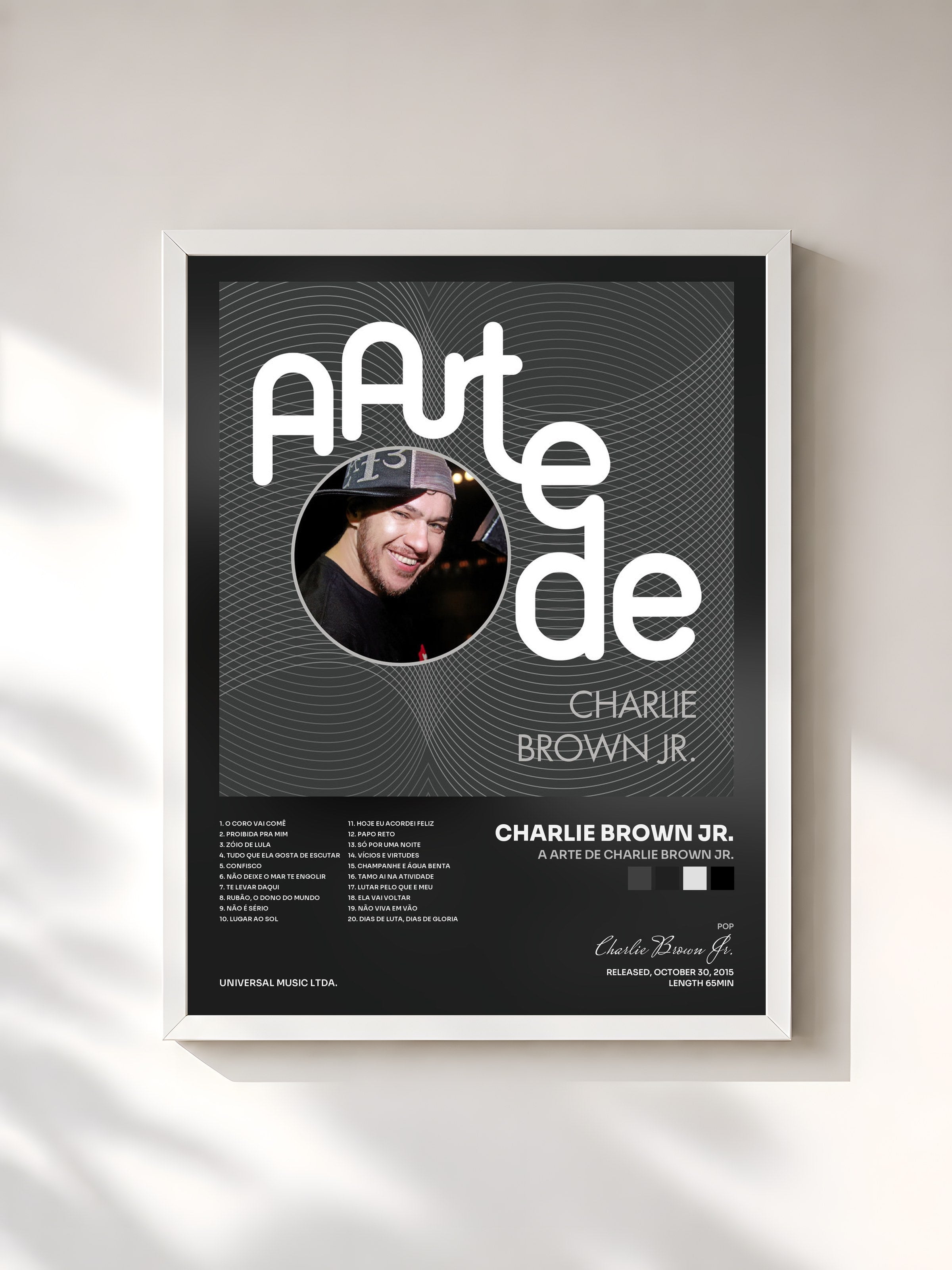 #blanc Tableau de l'album A Arte De Charlie Brown Jr. de Charlie Brown Jr., cadre blanc, imprimé et encadré en France