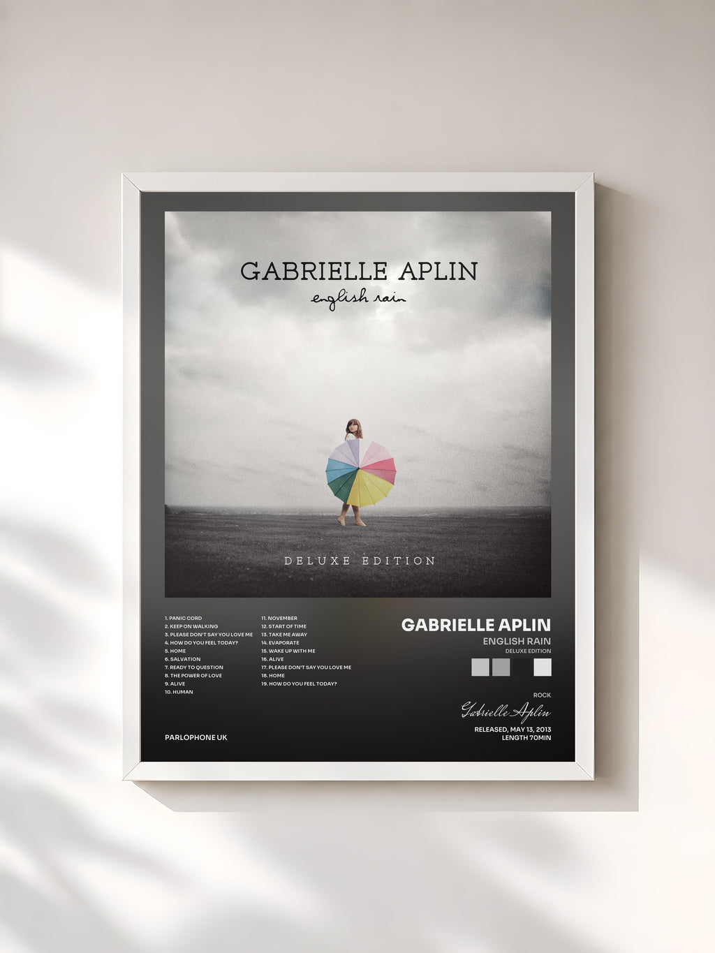 #blanc Tableau de l'album English Rain (Deluxe Edition) de Gabrielle Aplin, cadre blanc, imprimé et encadré en France