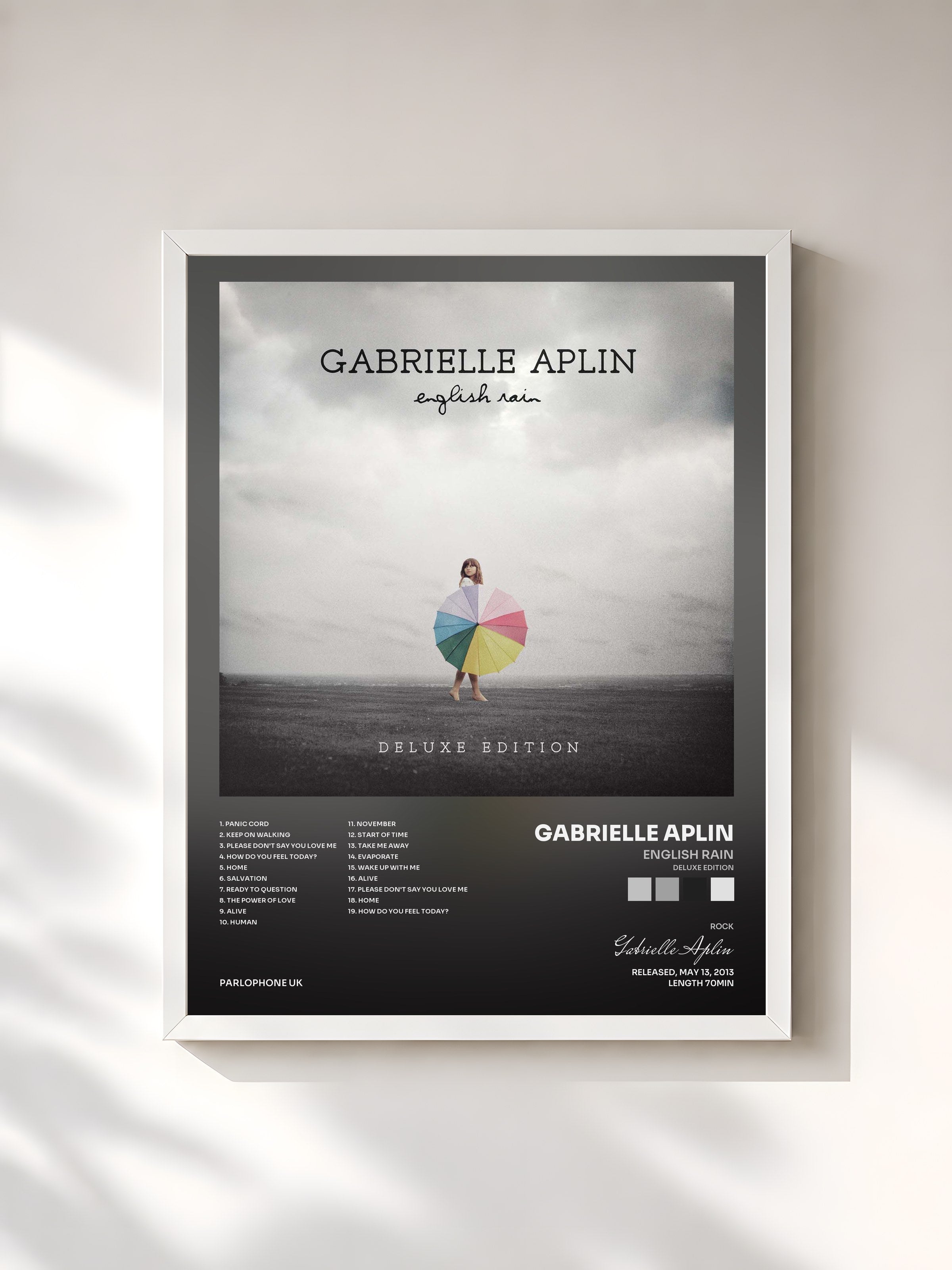 #blanc Tableau de l'album English Rain (Deluxe Edition) de Gabrielle Aplin, cadre blanc, imprimé et encadré en France