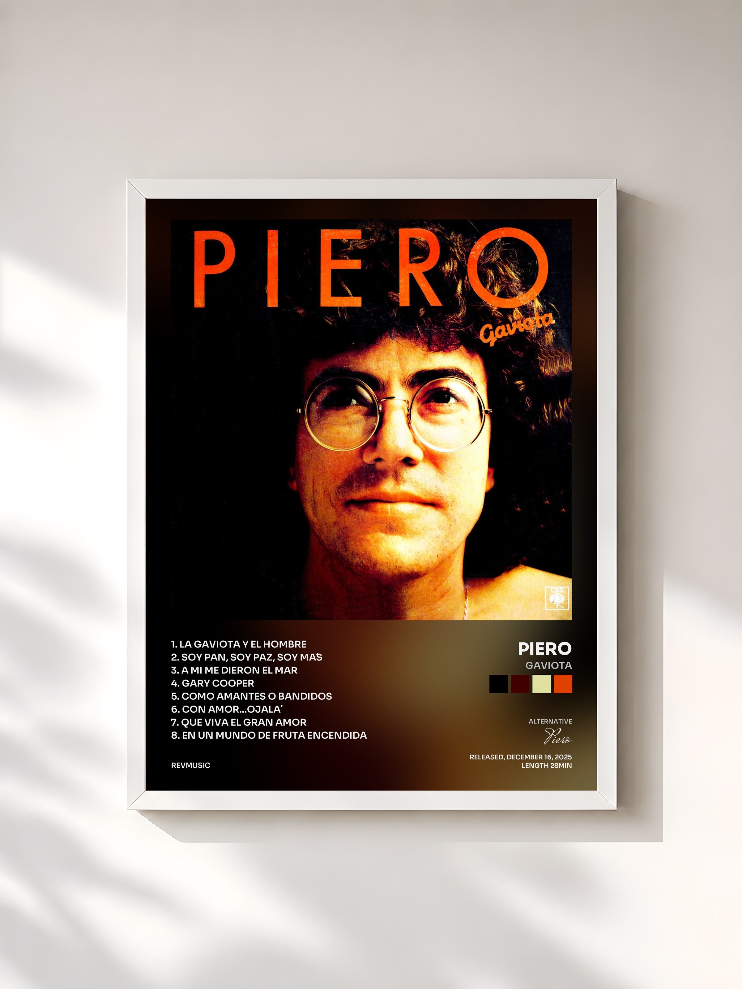 #blanc Tableau de l'album Gaviota de Piero, cadre blanc, imprimé et encadré en France