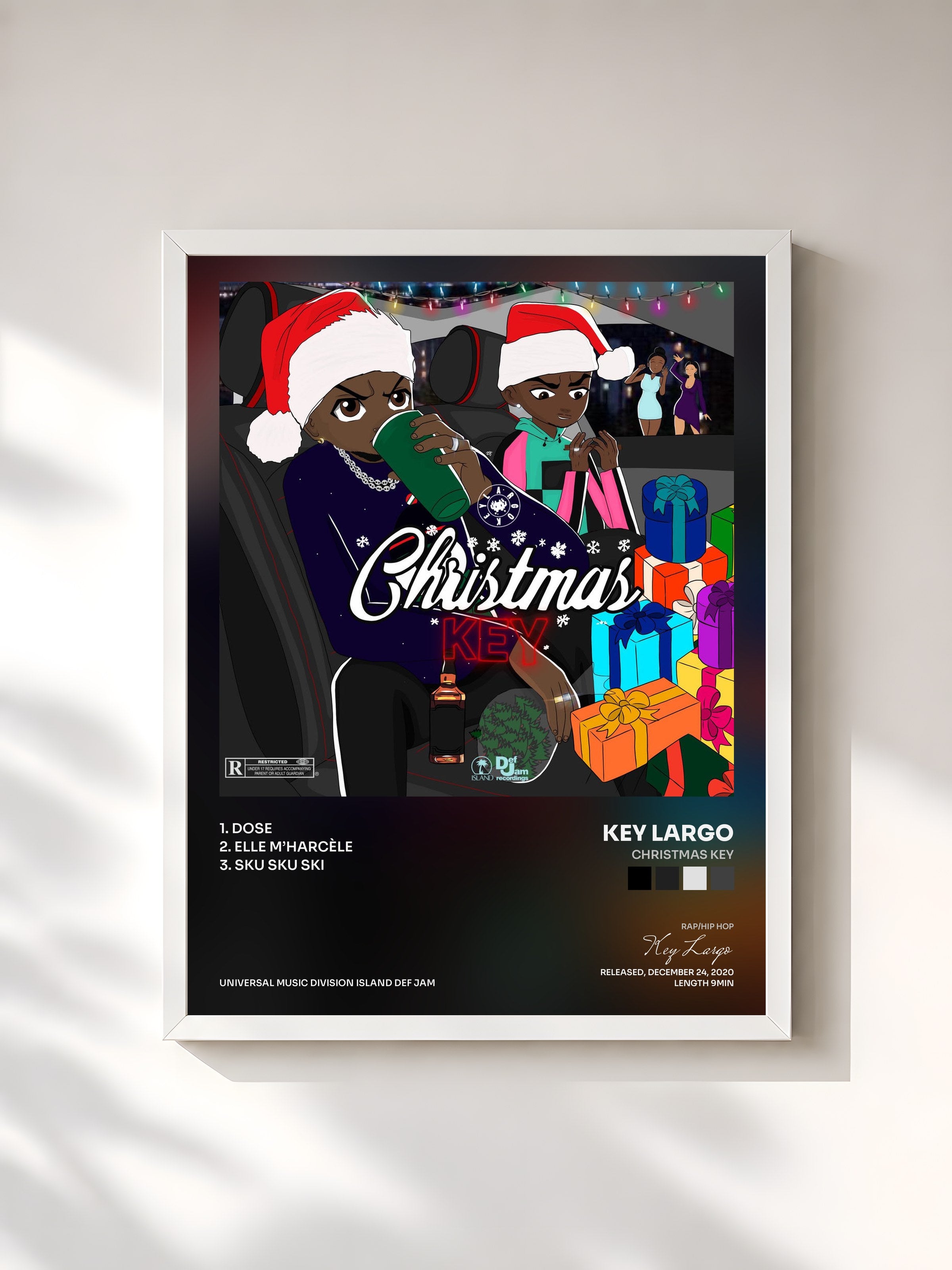 #blanc Tableau de l'album Christmas Key de Key Largo, cadre blanc, imprimé et encadré en France