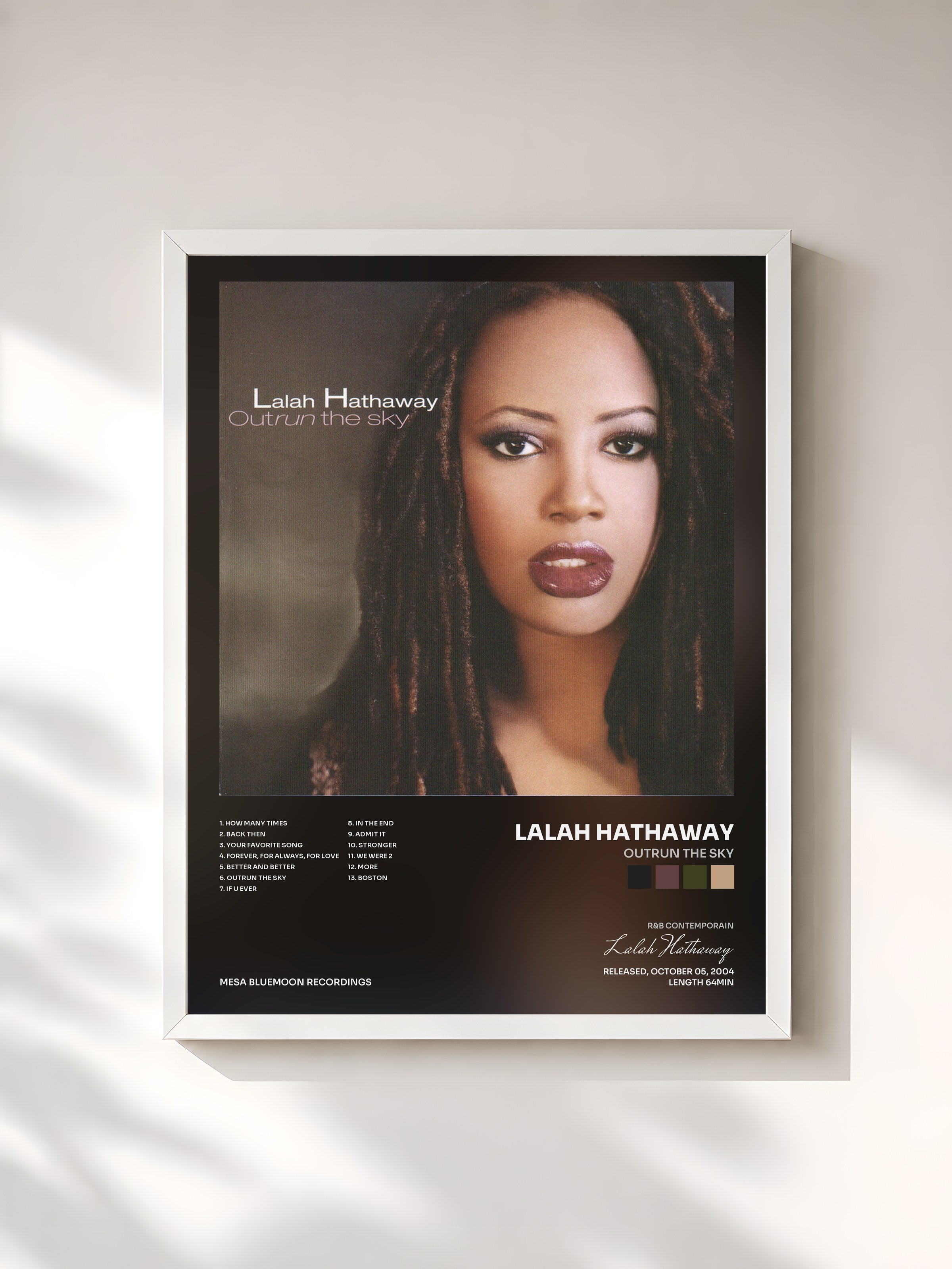 #blanc Tableau de l'album Outrun The Sky de Lalah Hathaway, cadre blanc, imprimé et encadré en France
