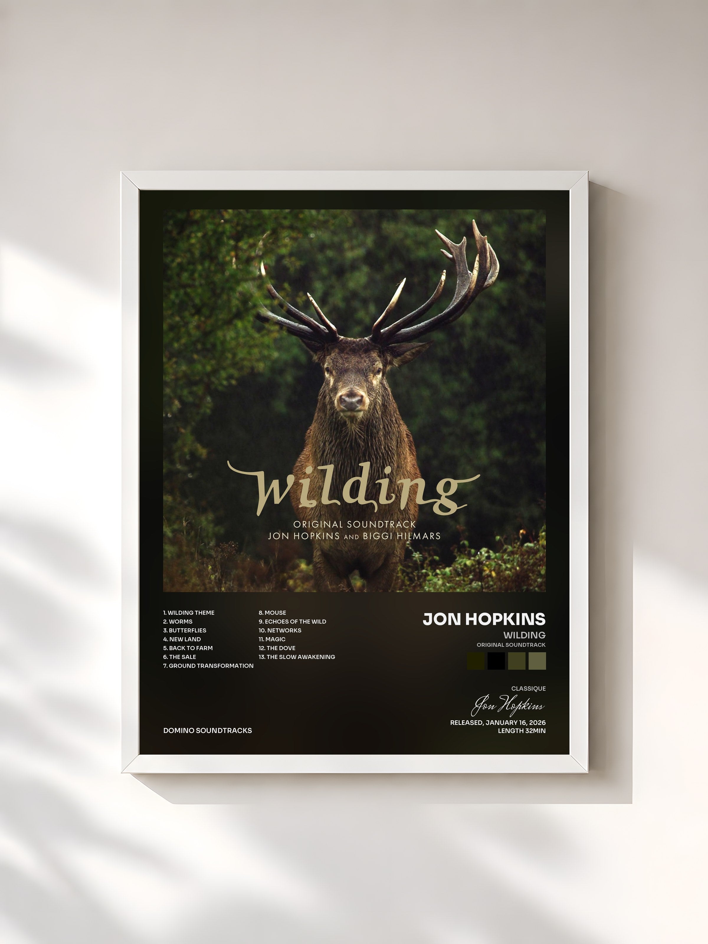 #blanc Tableau de l'album Wilding (Original Soundtrack) de Jon Hopkins, cadre blanc, imprimé et encadré en France