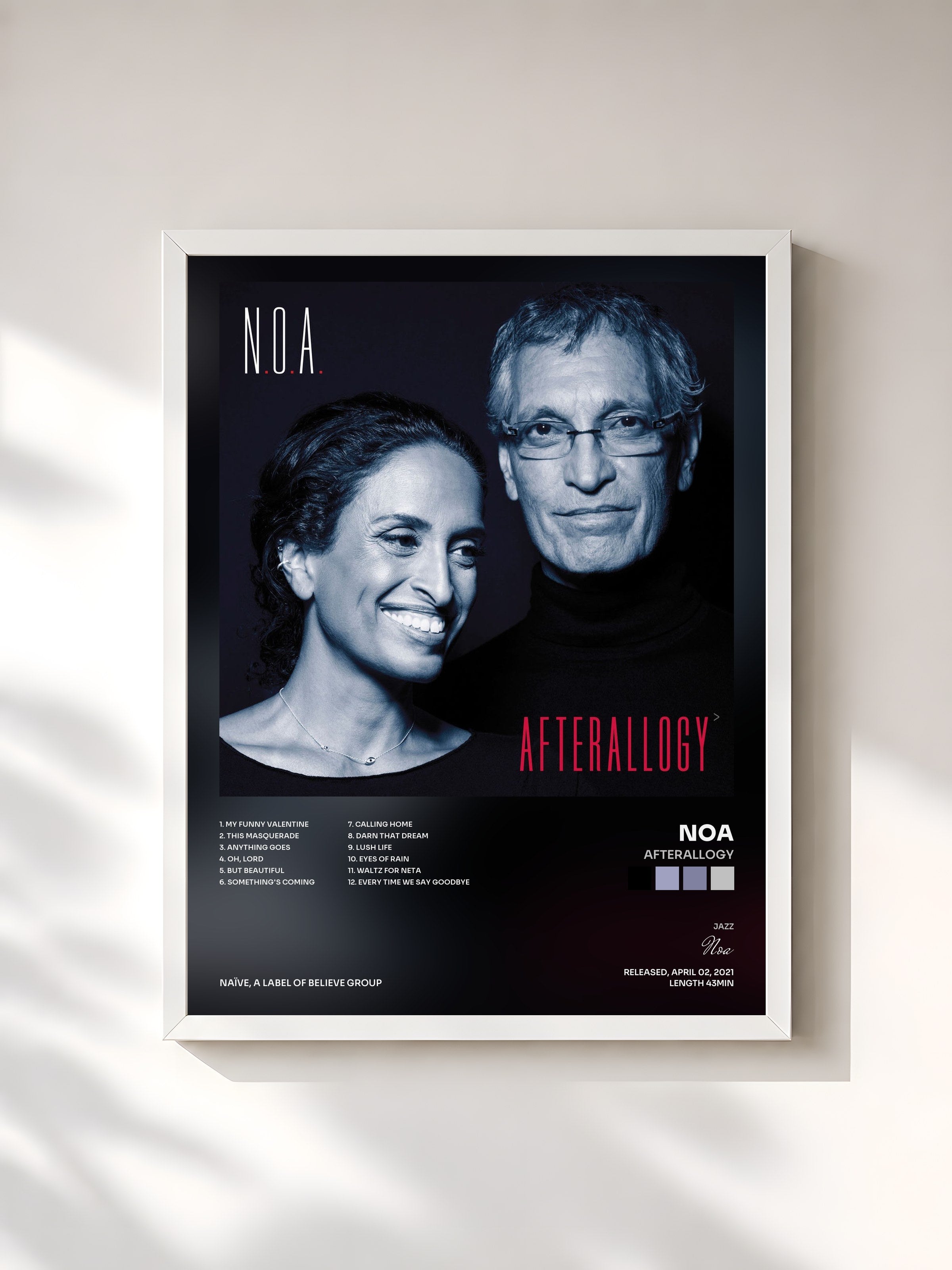 #blanc Tableau de l'album Afterallogy de Noa, cadre blanc, imprimé et encadré en France