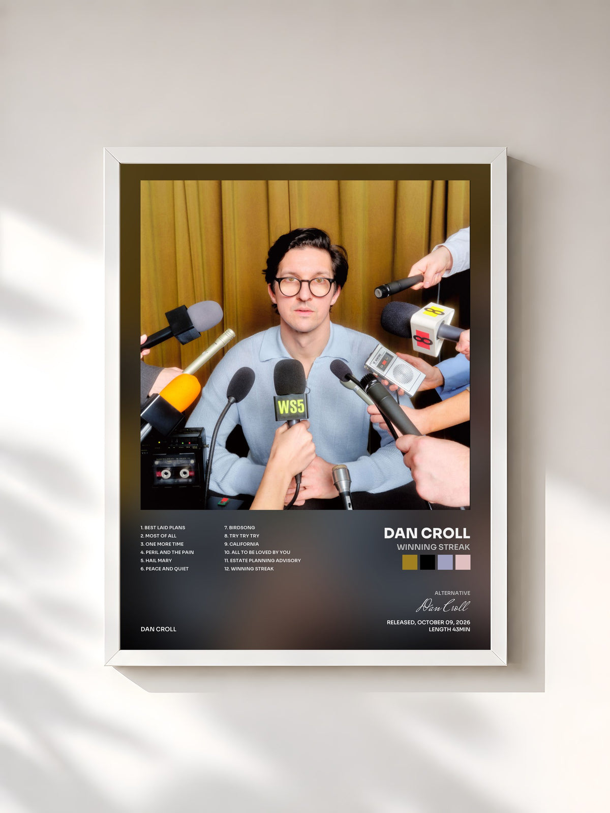 #blanc Tableau de l'album Winning Streak de Dan Croll, cadre blanc, imprimé et encadré en France