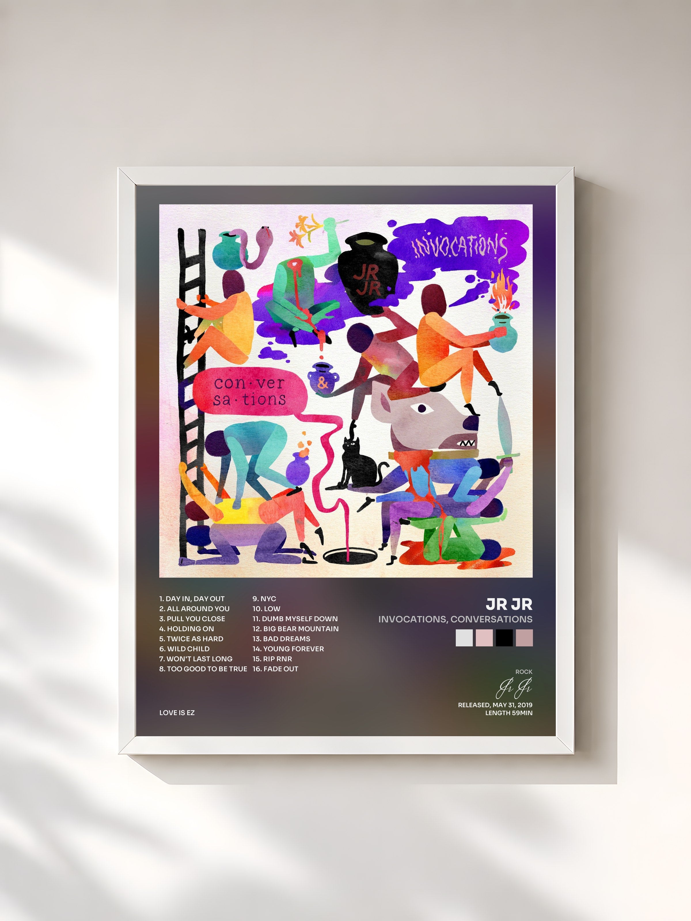 #blanc Tableau de l'album Invocations, Conversations de Jr Jr, cadre blanc, imprimé et encadré en France