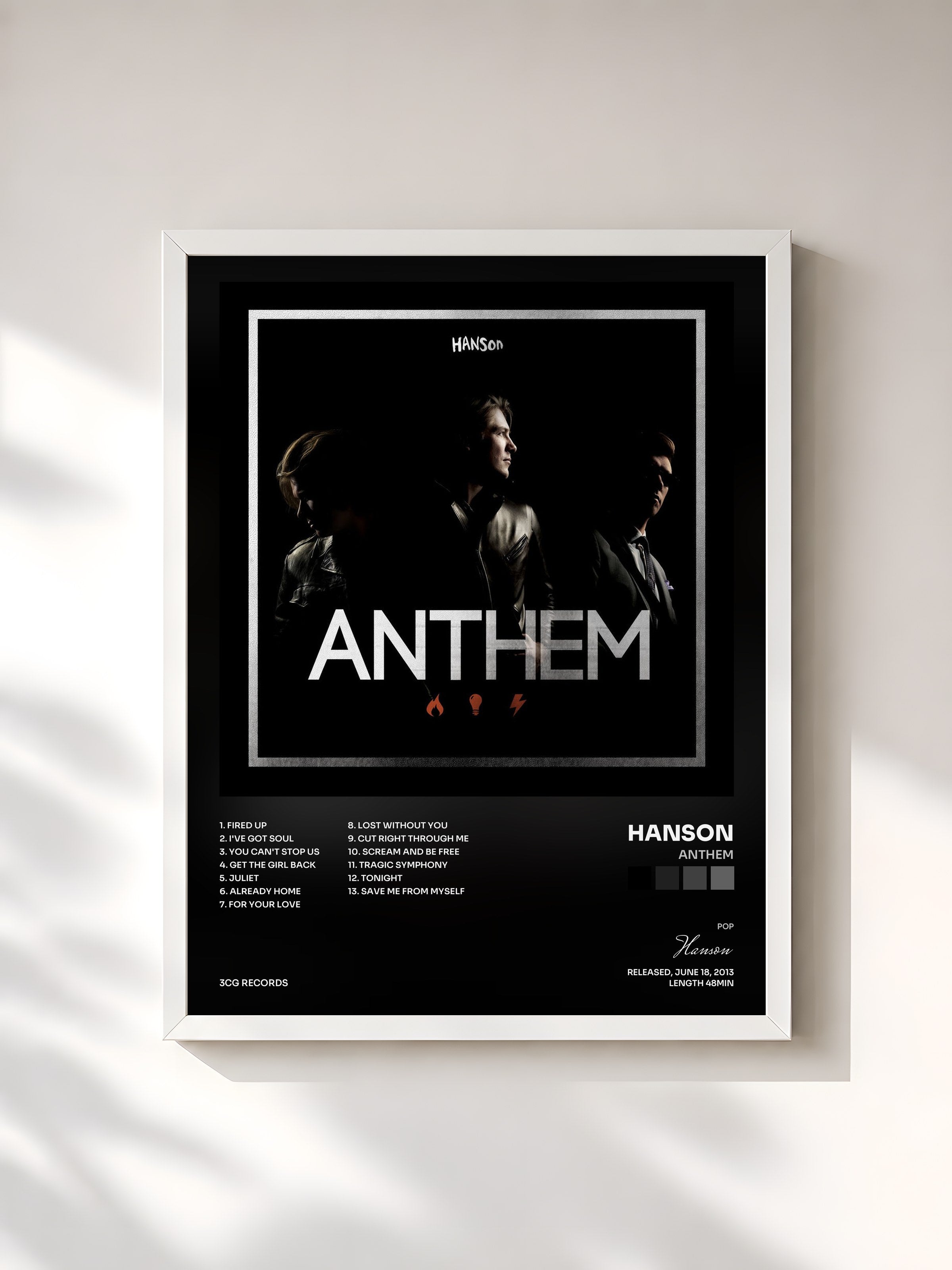 #blanc Tableau de l'album Anthem de Hanson, cadre blanc, imprimé et encadré en France