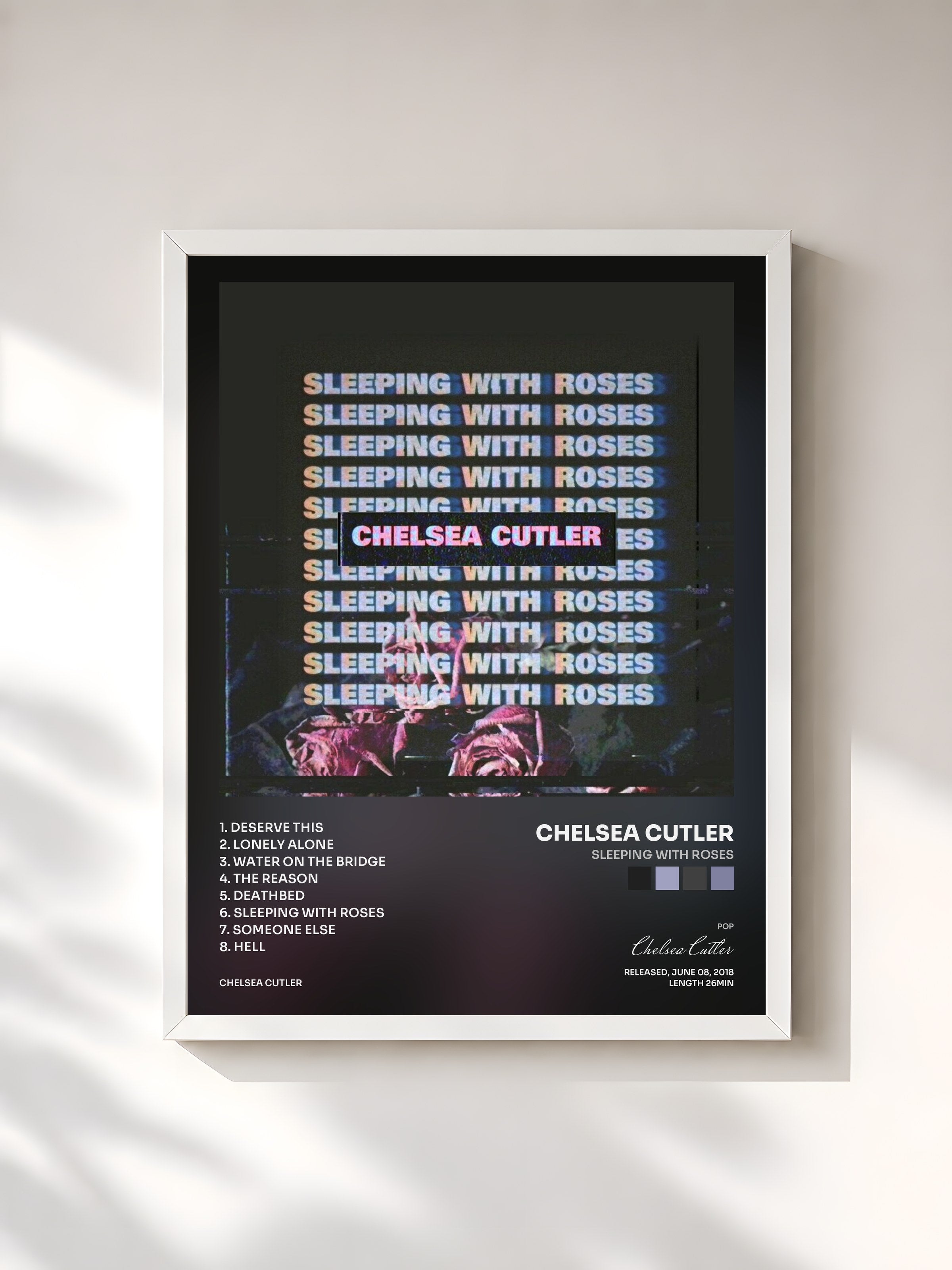 #blanc Tableau de l'album Sleeping with Roses de Chelsea Cutler, cadre blanc, imprimé et encadré en France