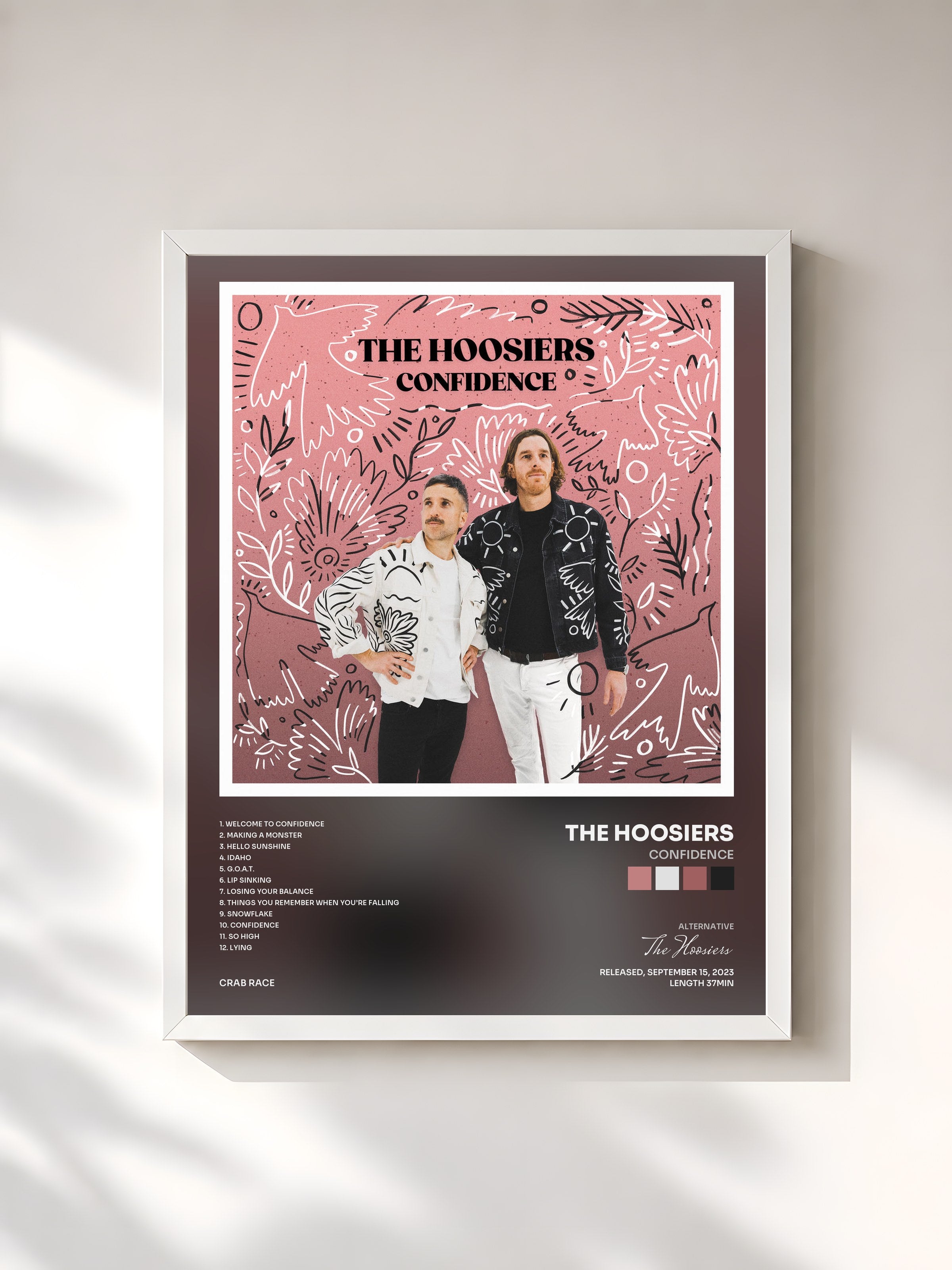 #blanc Tableau de l'album Confidence de The Hoosiers, cadre blanc, imprimé et encadré en France