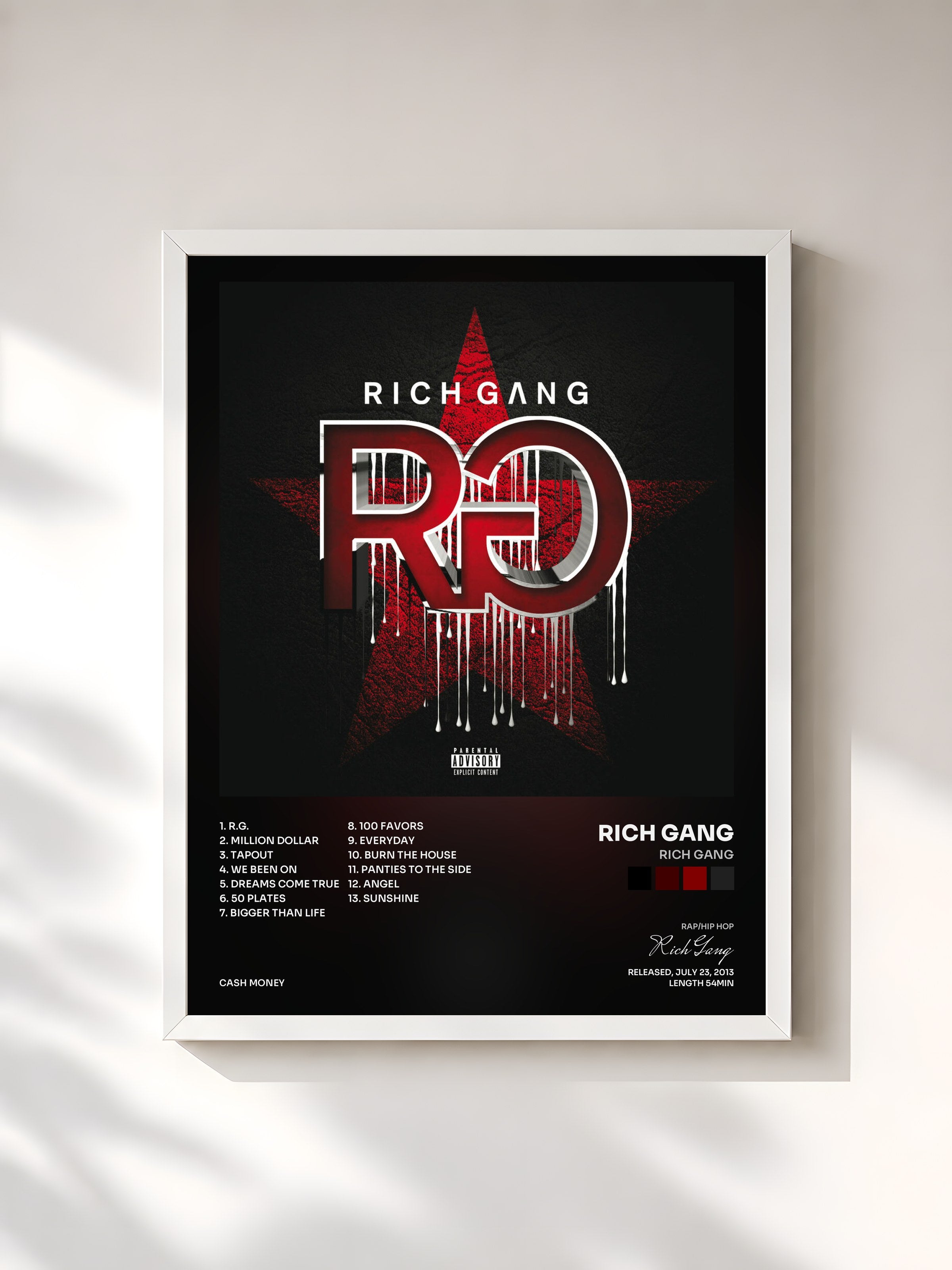 #blanc Tableau de l'album Rich Gang de Rich Gang, cadre blanc, imprimé et encadré en France