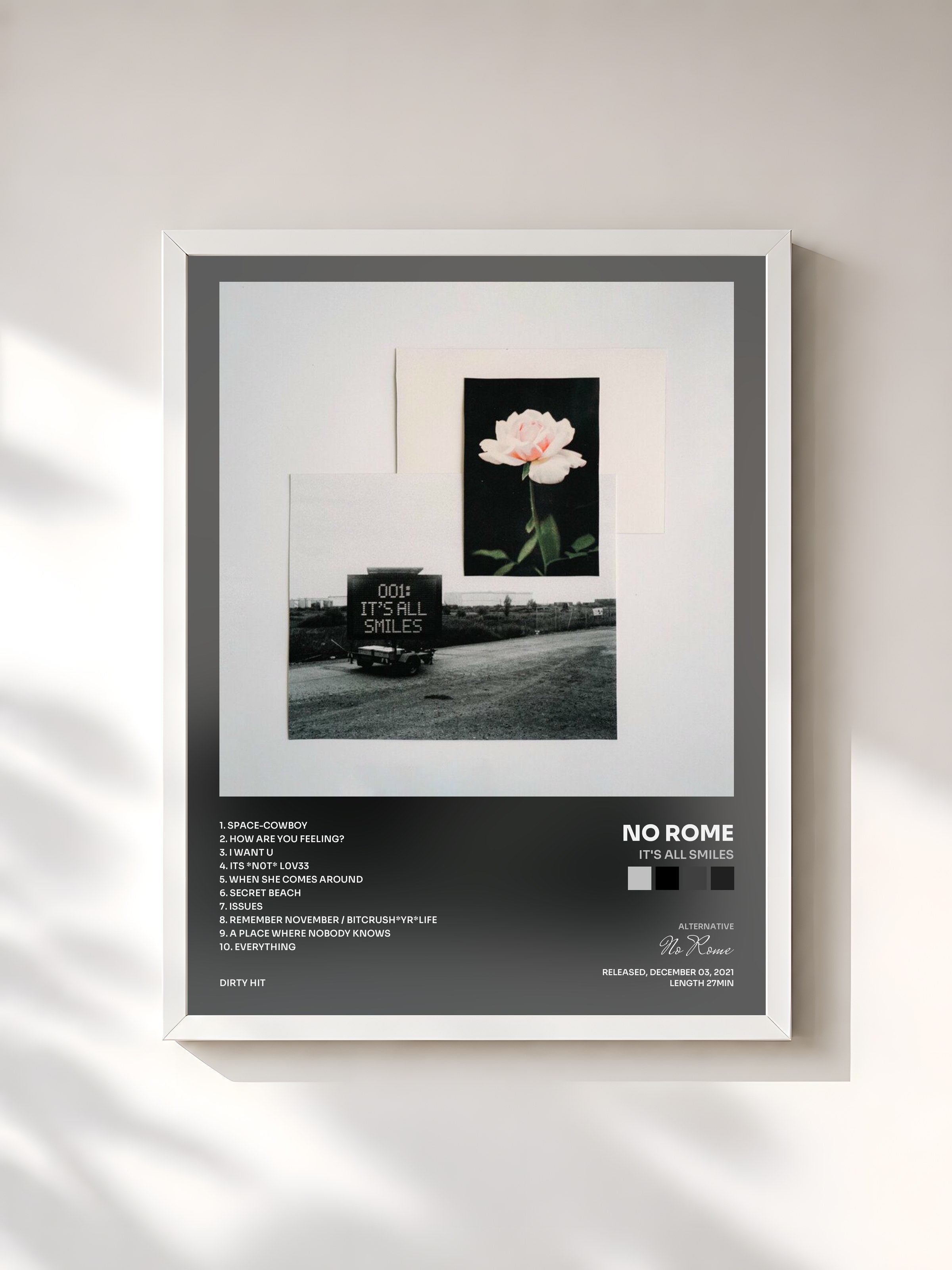 #blanc Tableau de l'album It's All Smiles de No Rome, cadre blanc, imprimé et encadré en France
