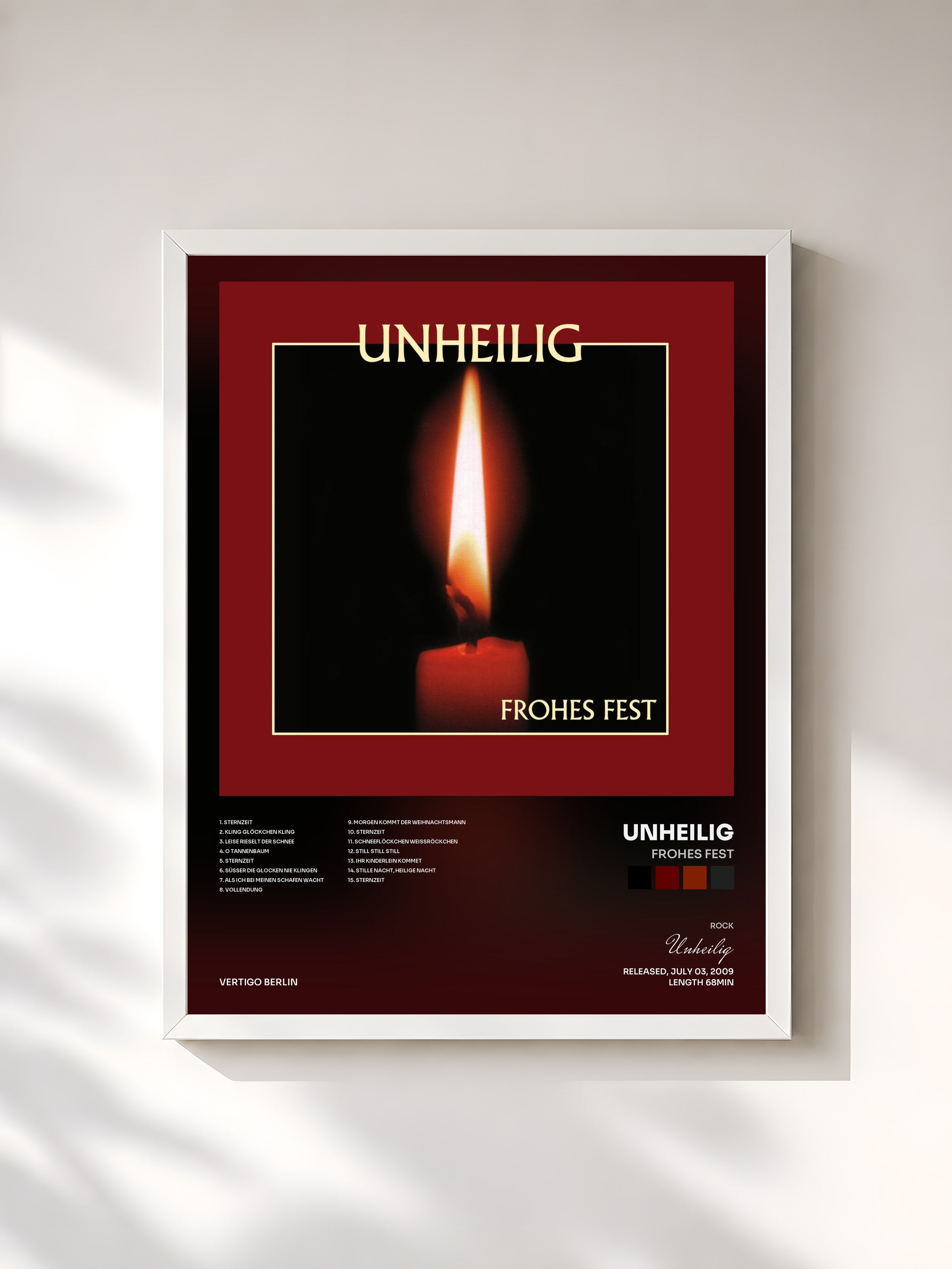 #blanc Tableau de l'album Frohes Fest de Unheilig, cadre blanc, imprimé et encadré en France