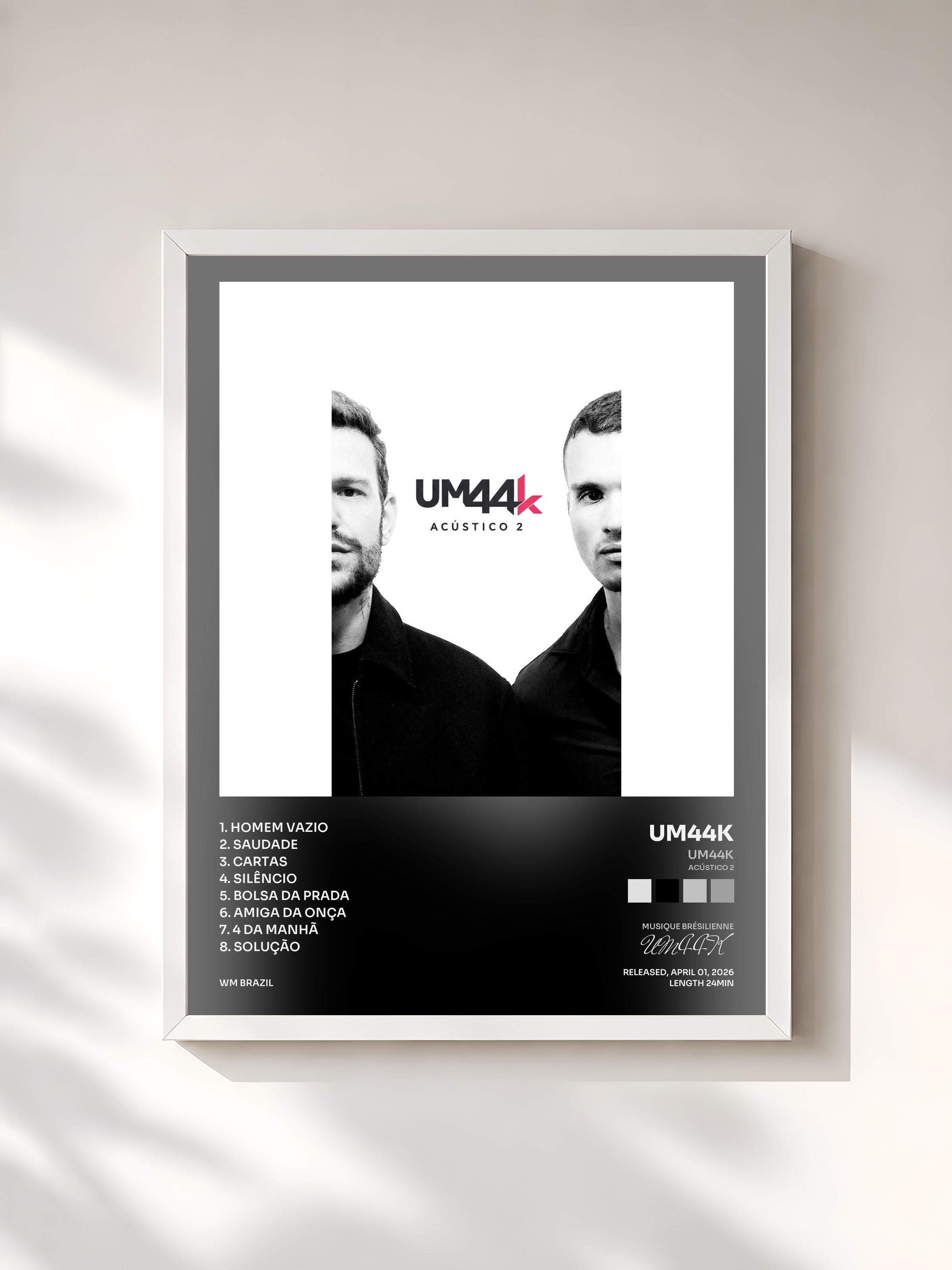 #blanc Tableau de l'album UM44K (Acústico 2) de UM44K, cadre blanc, imprimé et encadré en France